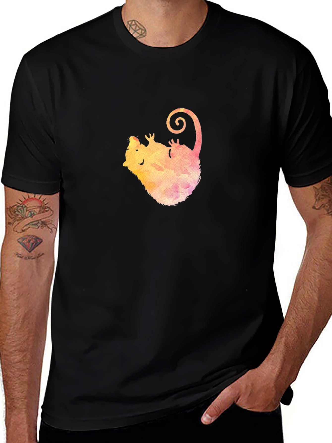 Watercolor Opossum Black T-Shirt