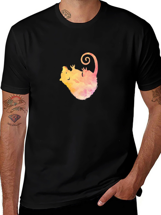 Watercolor Opossum Black T-Shirt