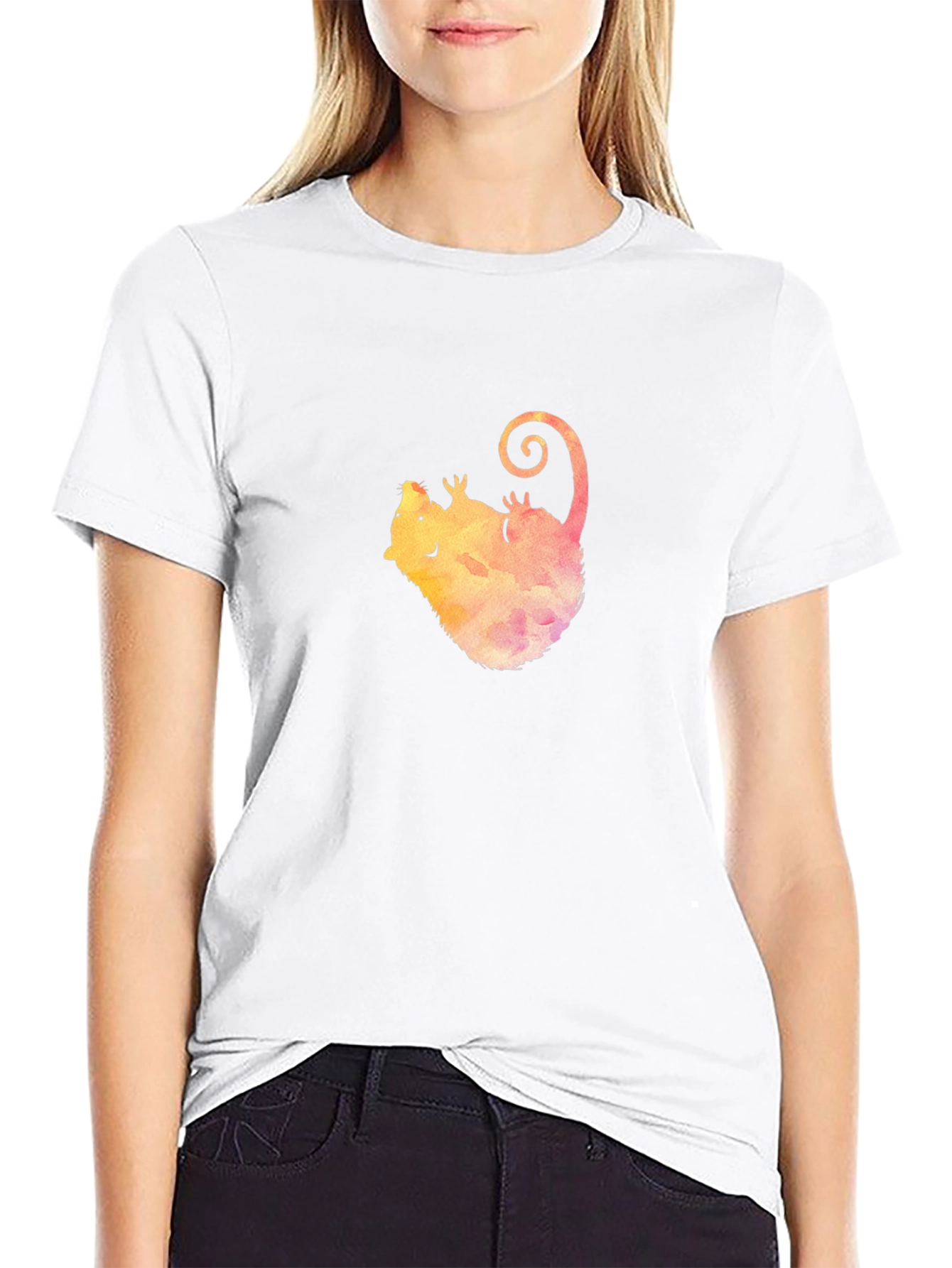 Watercolor Opossum Black T-Shirt