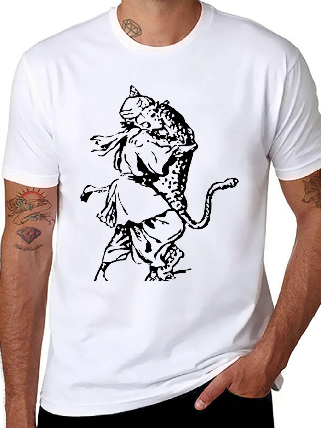 Black T-Shirt with Warrior & Leopard Graphic