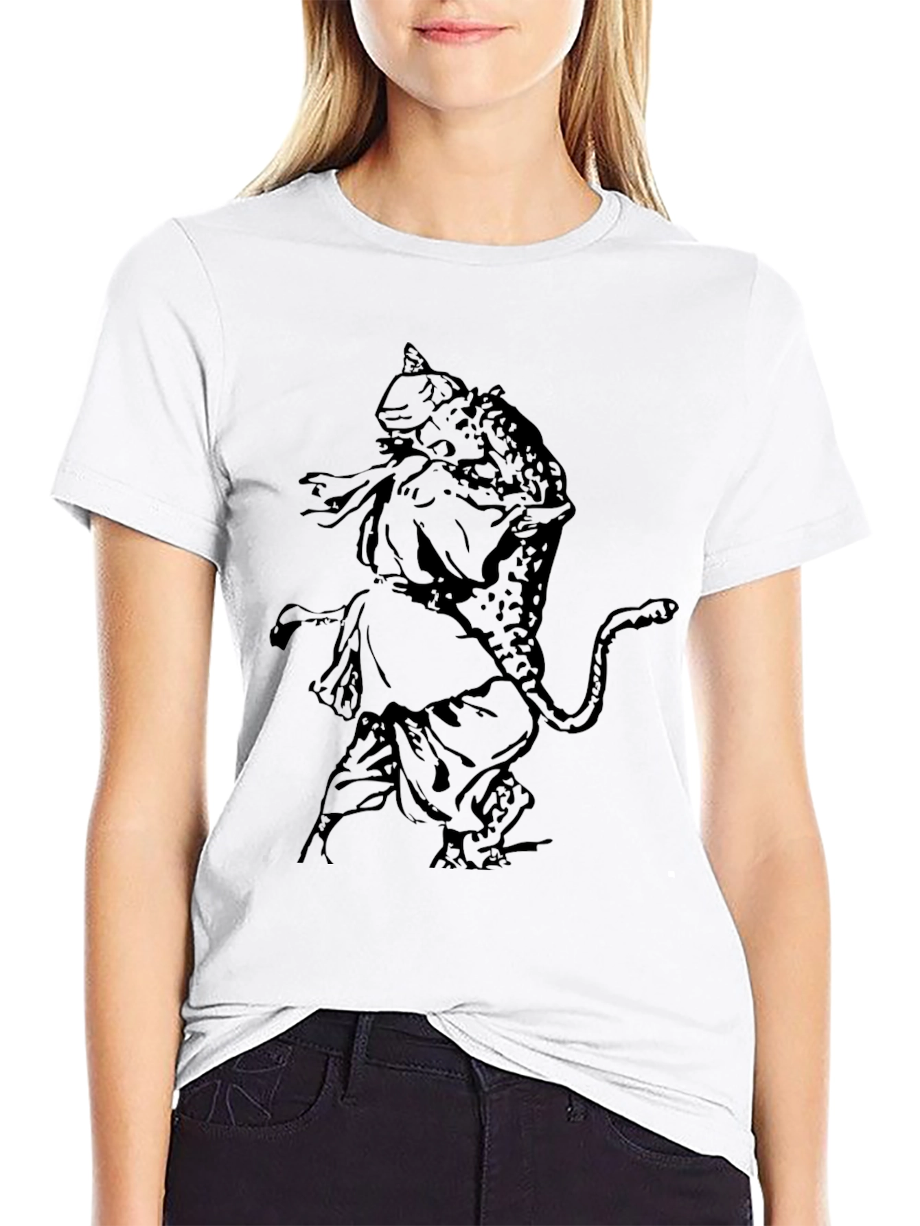 Black T-Shirt with Warrior & Leopard Graphic