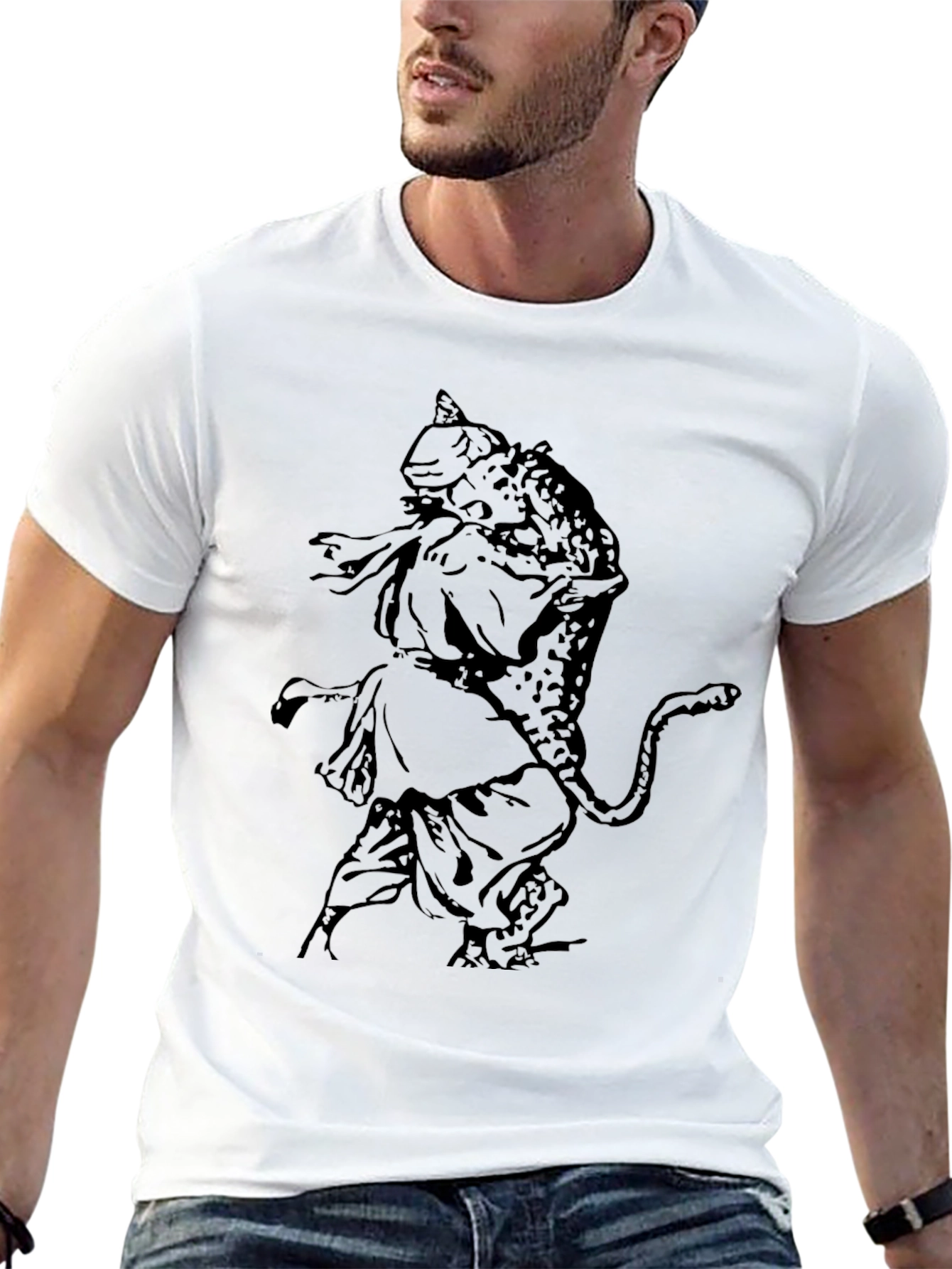 Black T-Shirt with Warrior & Leopard Graphic