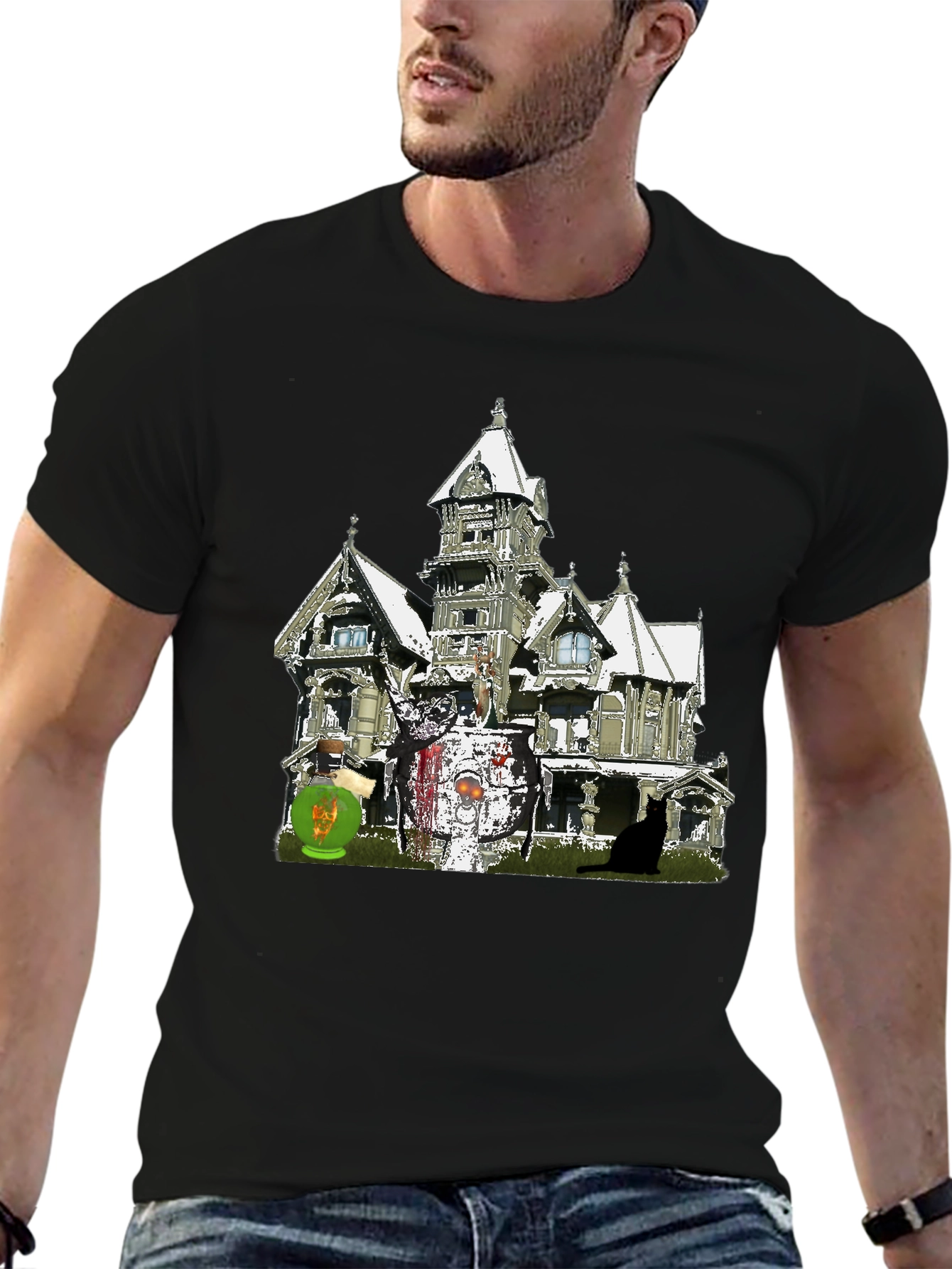 Haunted House Graphic Tee - Spooky Season