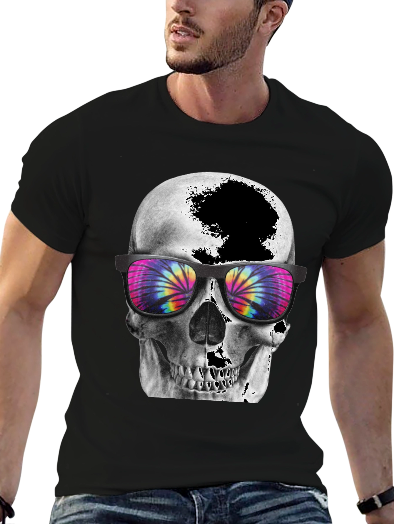 Skull Tie-Dye Sunglasses Graphic T-Shirt