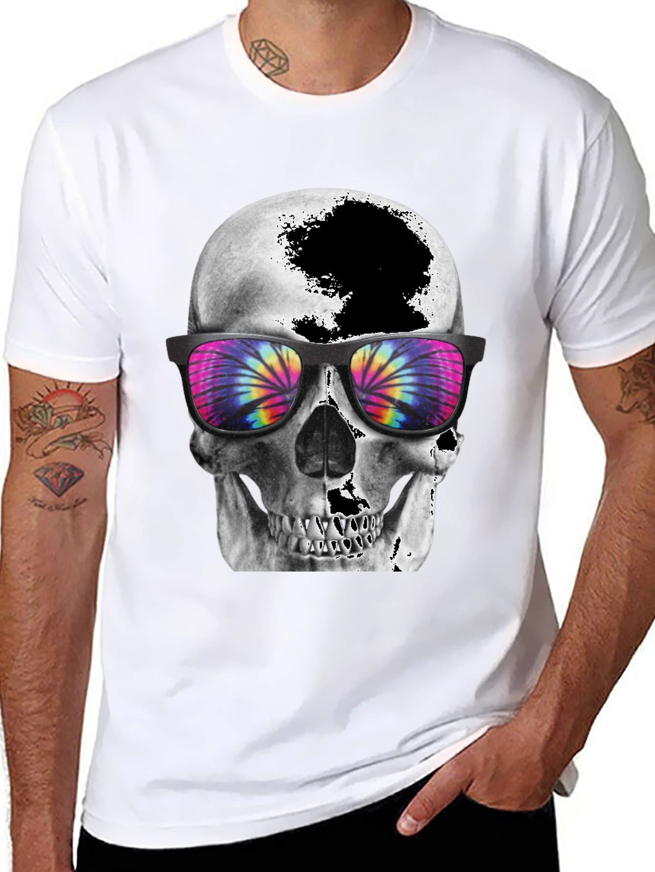 Skull Tie-Dye Sunglasses Graphic T-Shirt