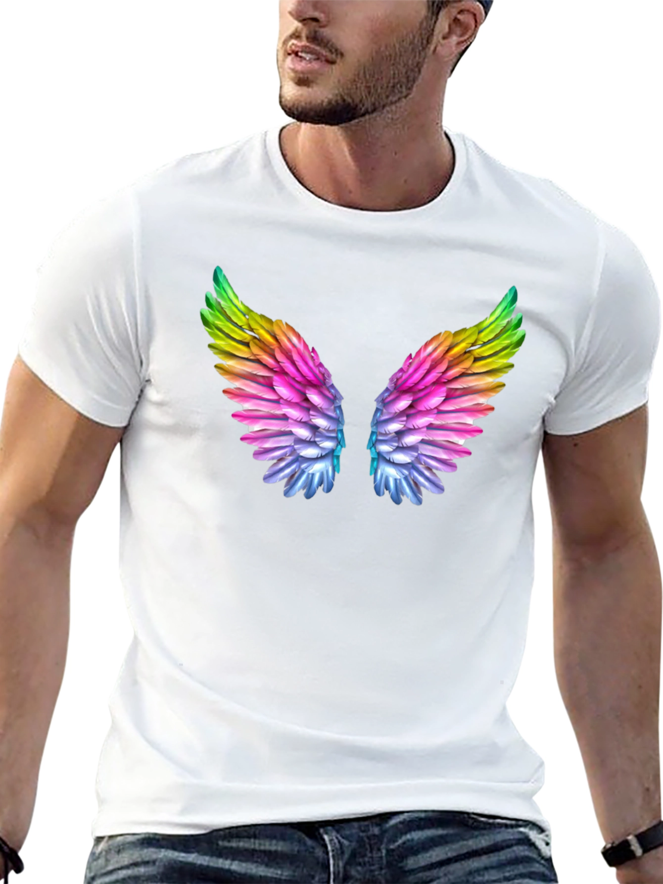 Rainbow Wings Graphic Tee - Stylish Black T-Shirt