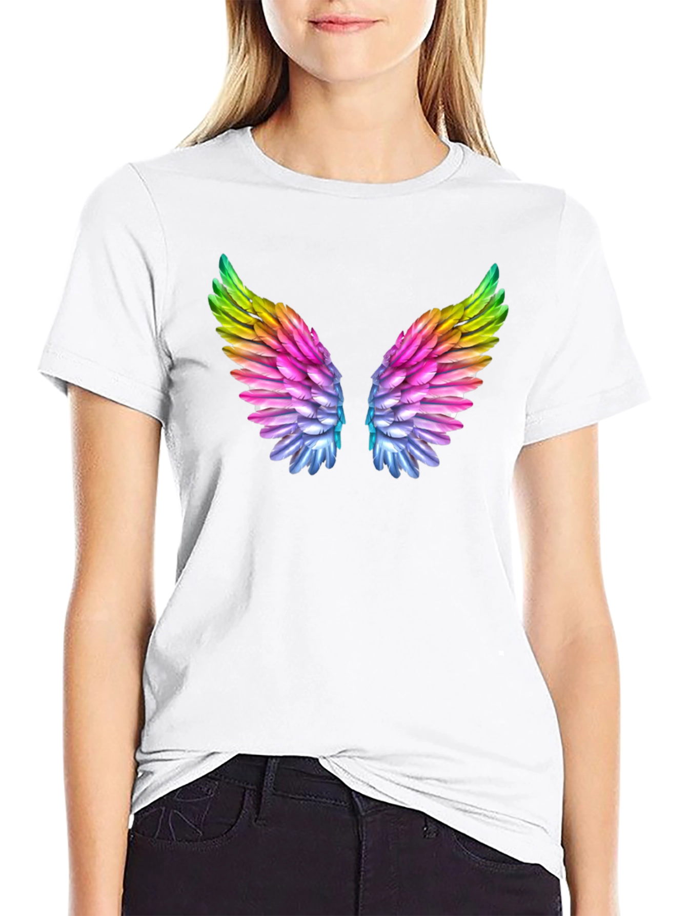 Rainbow Wings Graphic Tee - Stylish Black T-Shirt