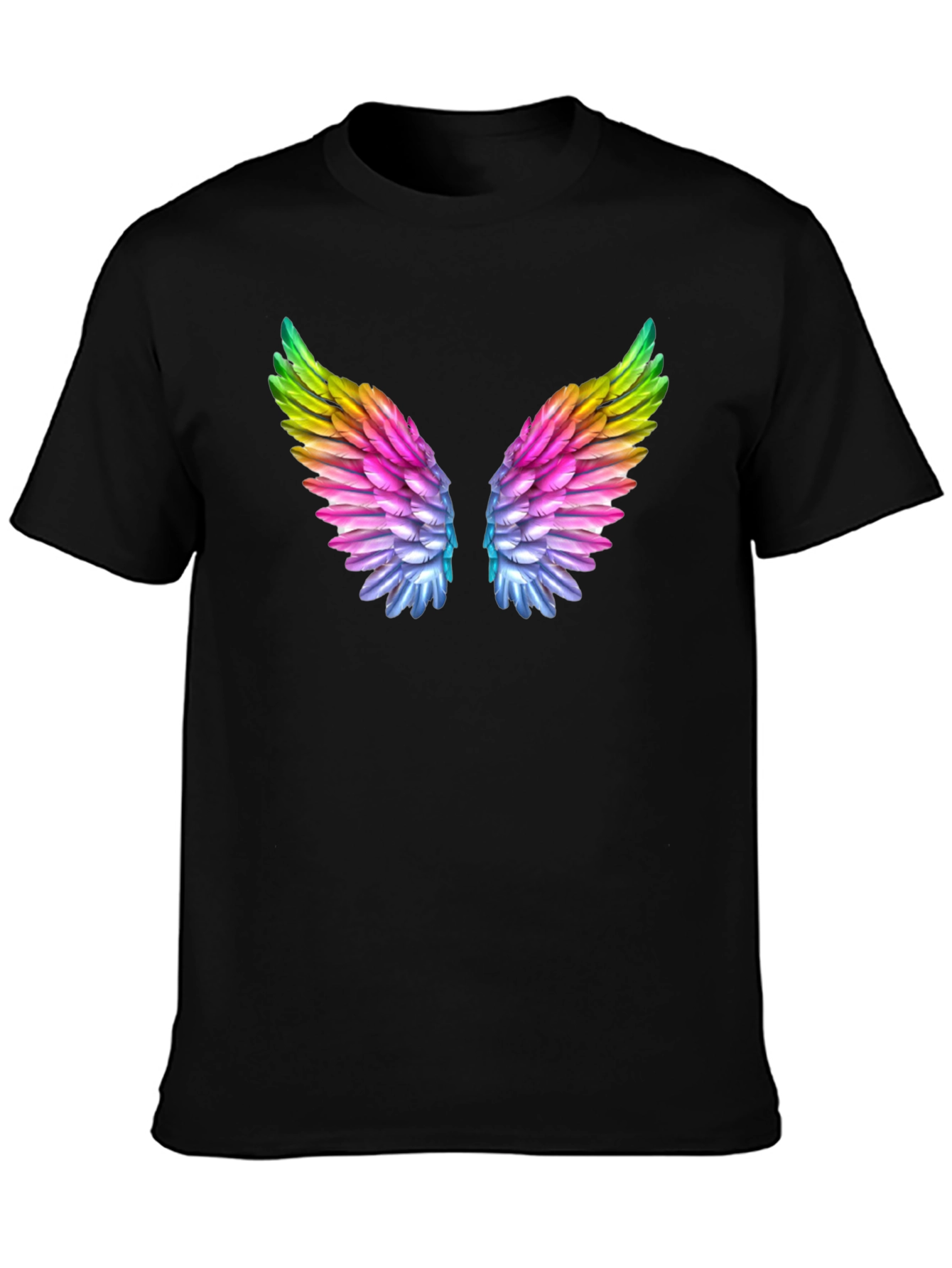 Rainbow Wings Graphic Tee - Stylish Black T-Shirt