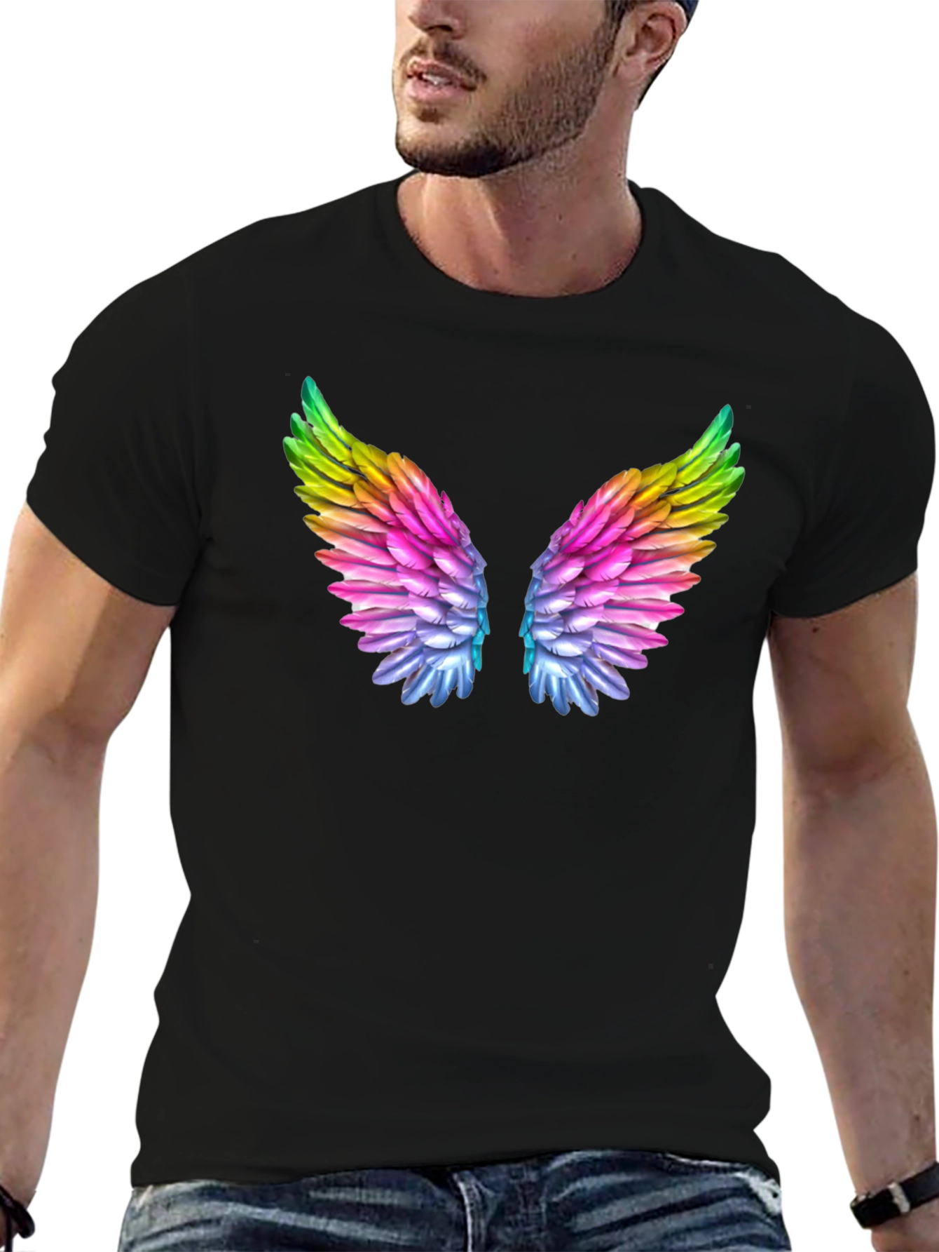 Rainbow Wings Graphic Tee - Stylish Black T-Shirt
