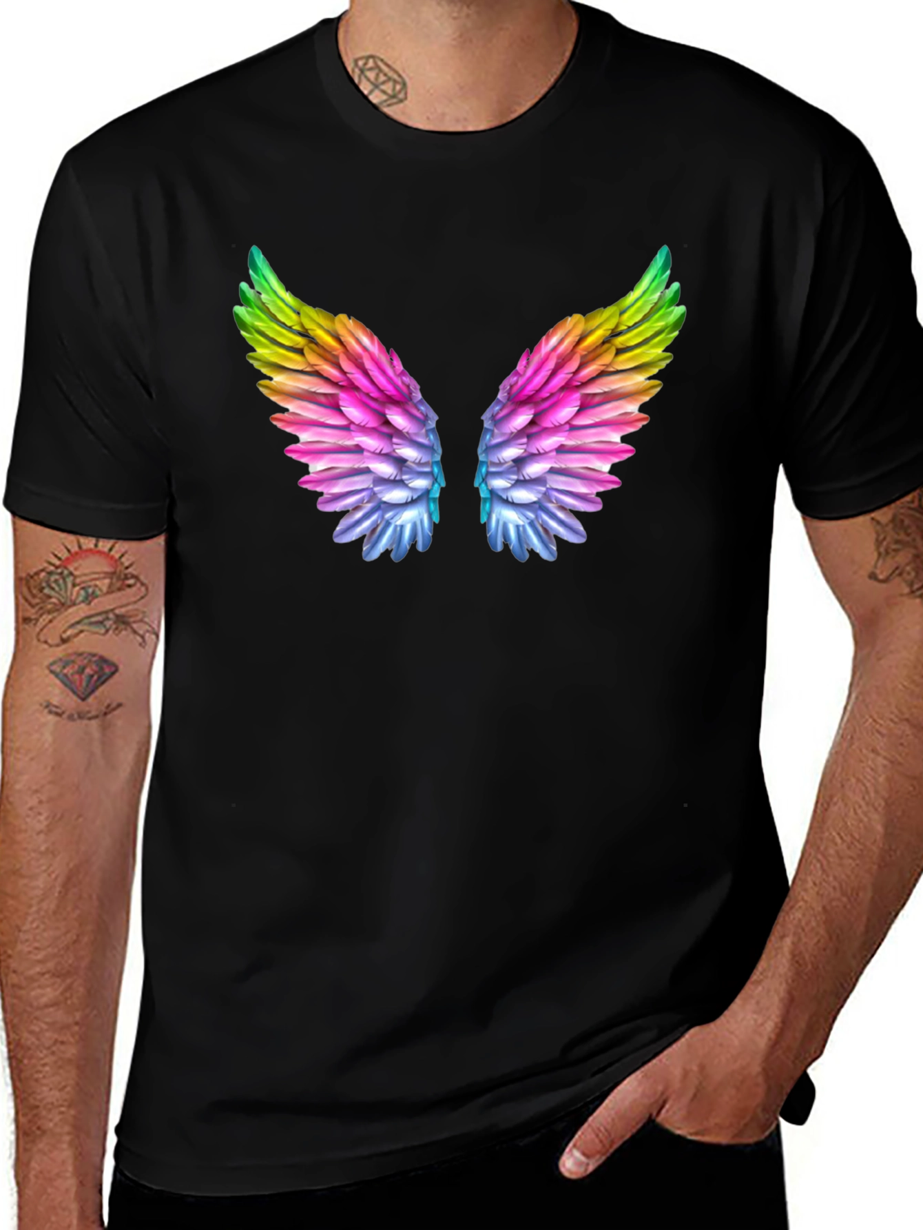 Rainbow Wings Graphic Tee - Stylish Black T-Shirt