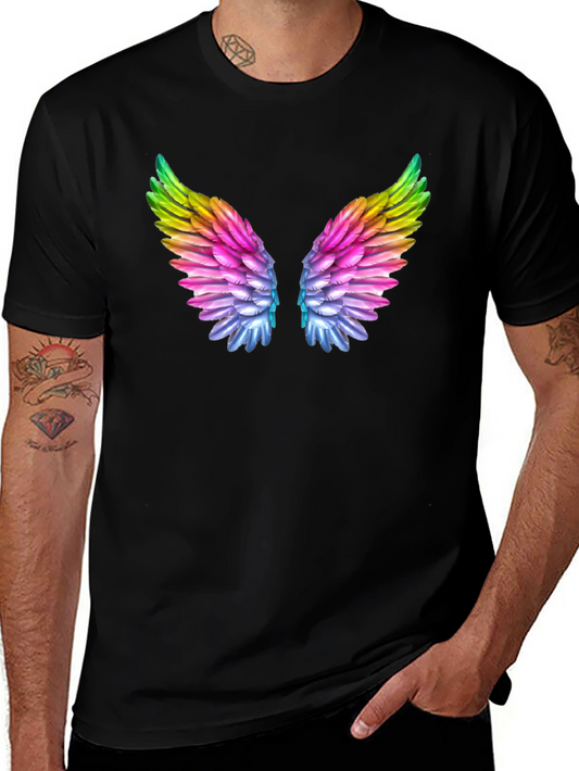 Rainbow Wings Graphic Tee - Stylish Black T-Shirt