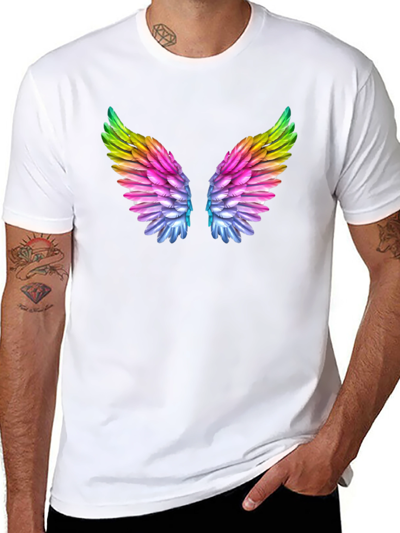 Rainbow Wings Graphic Tee - Stylish Black T-Shirt