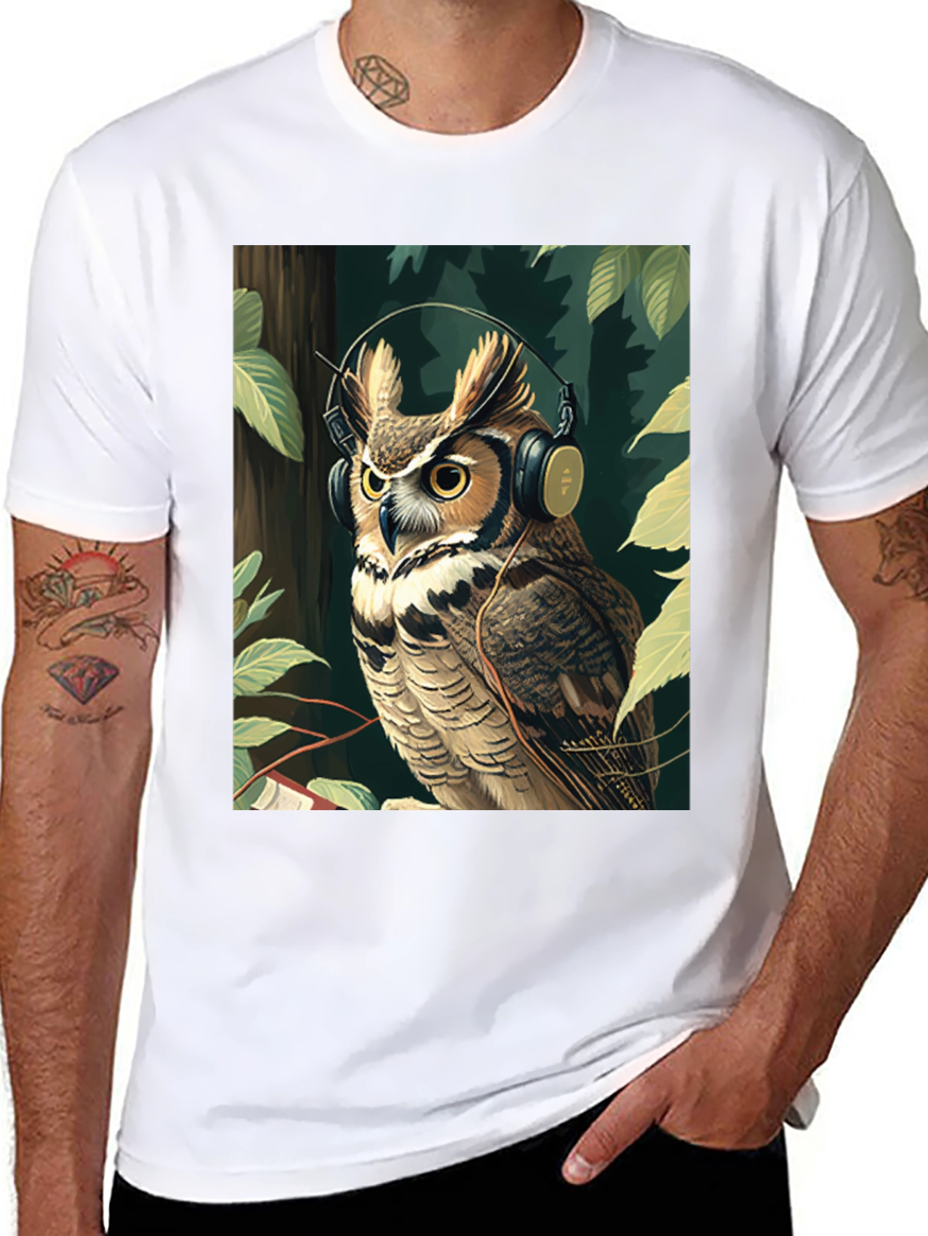 Owl with Headphones Graphic Tee - Stylish & Unique