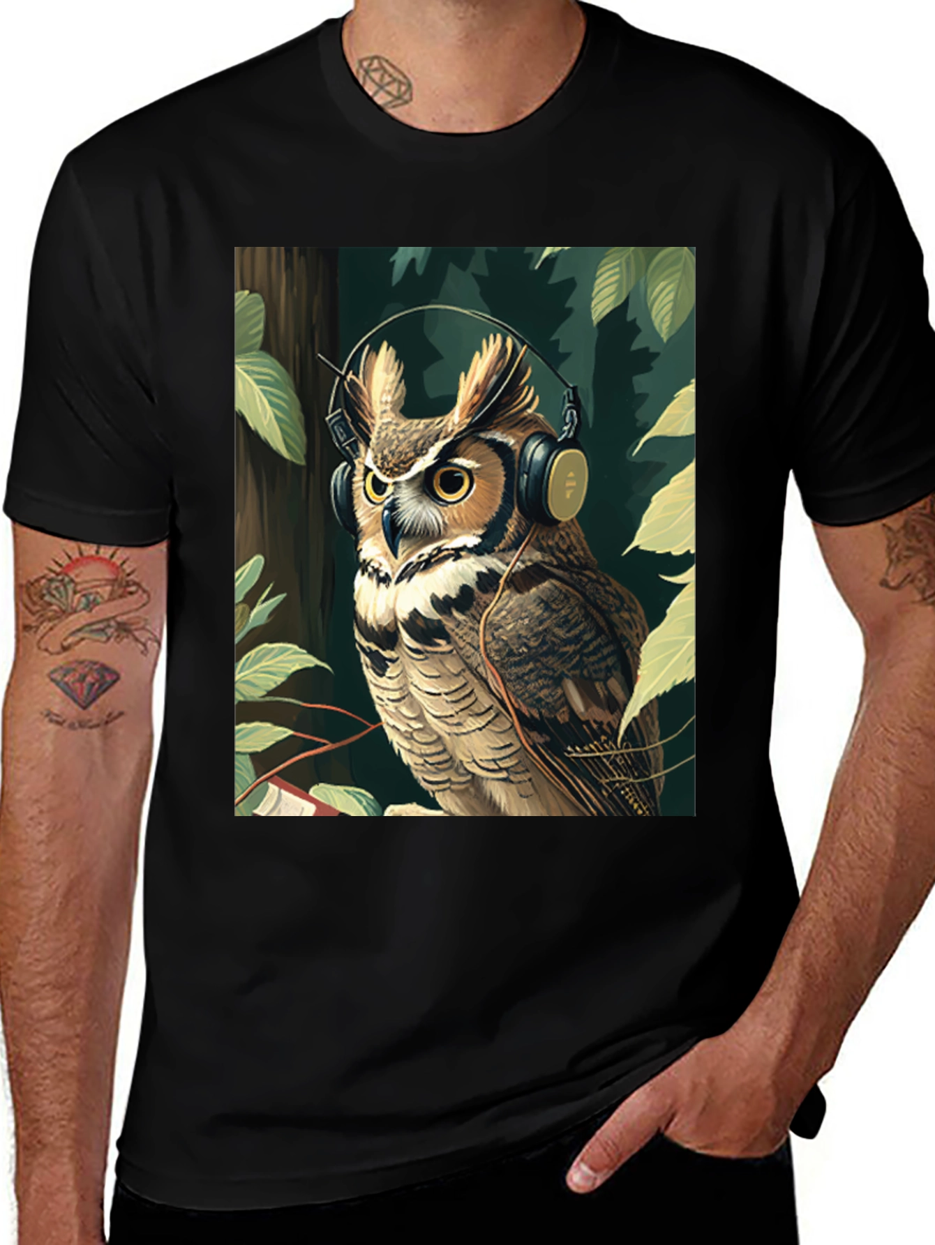 Owl with Headphones Graphic Tee - Stylish & Unique