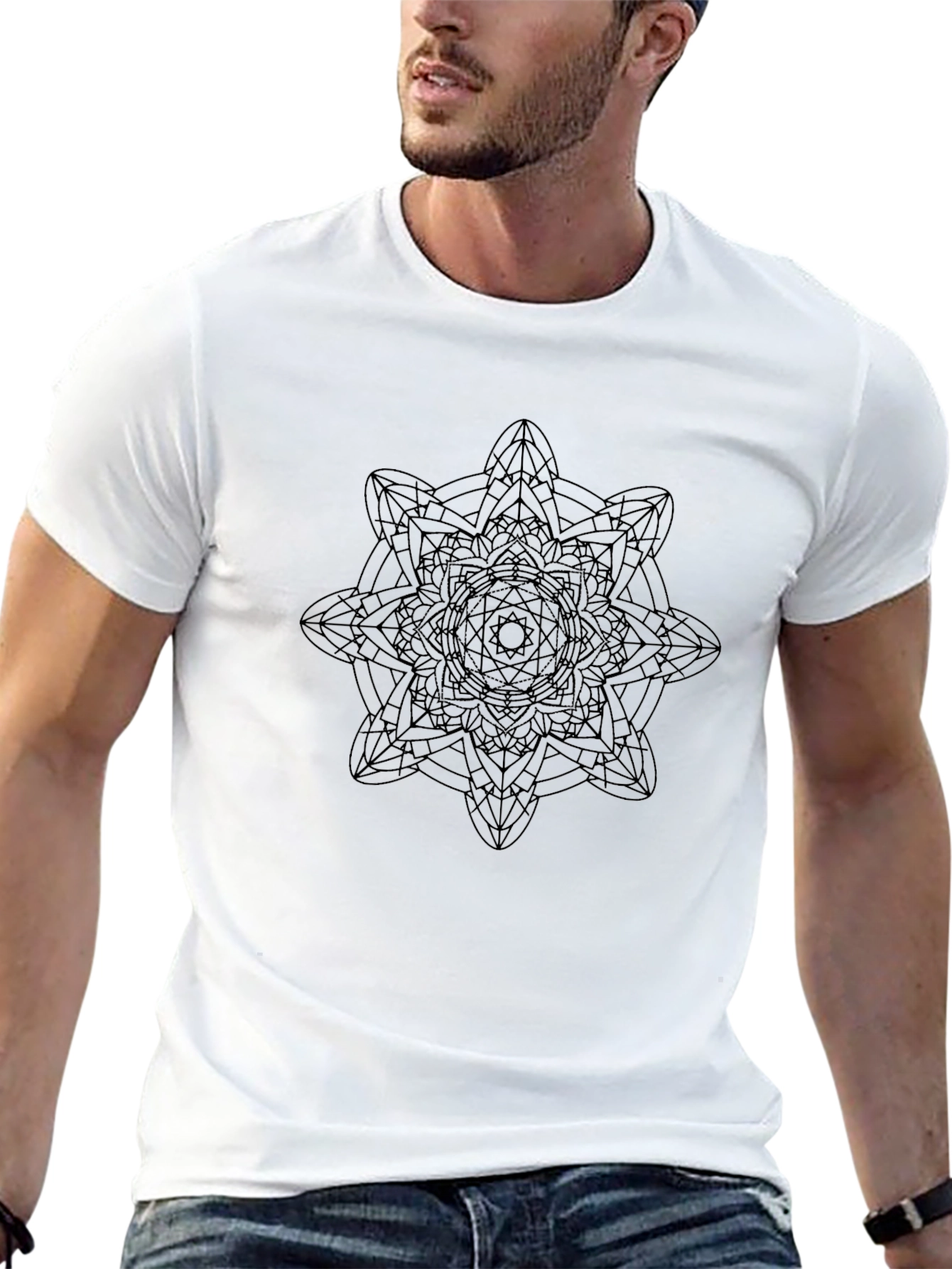 Geometric Mandala Graphic Black T-Shirt