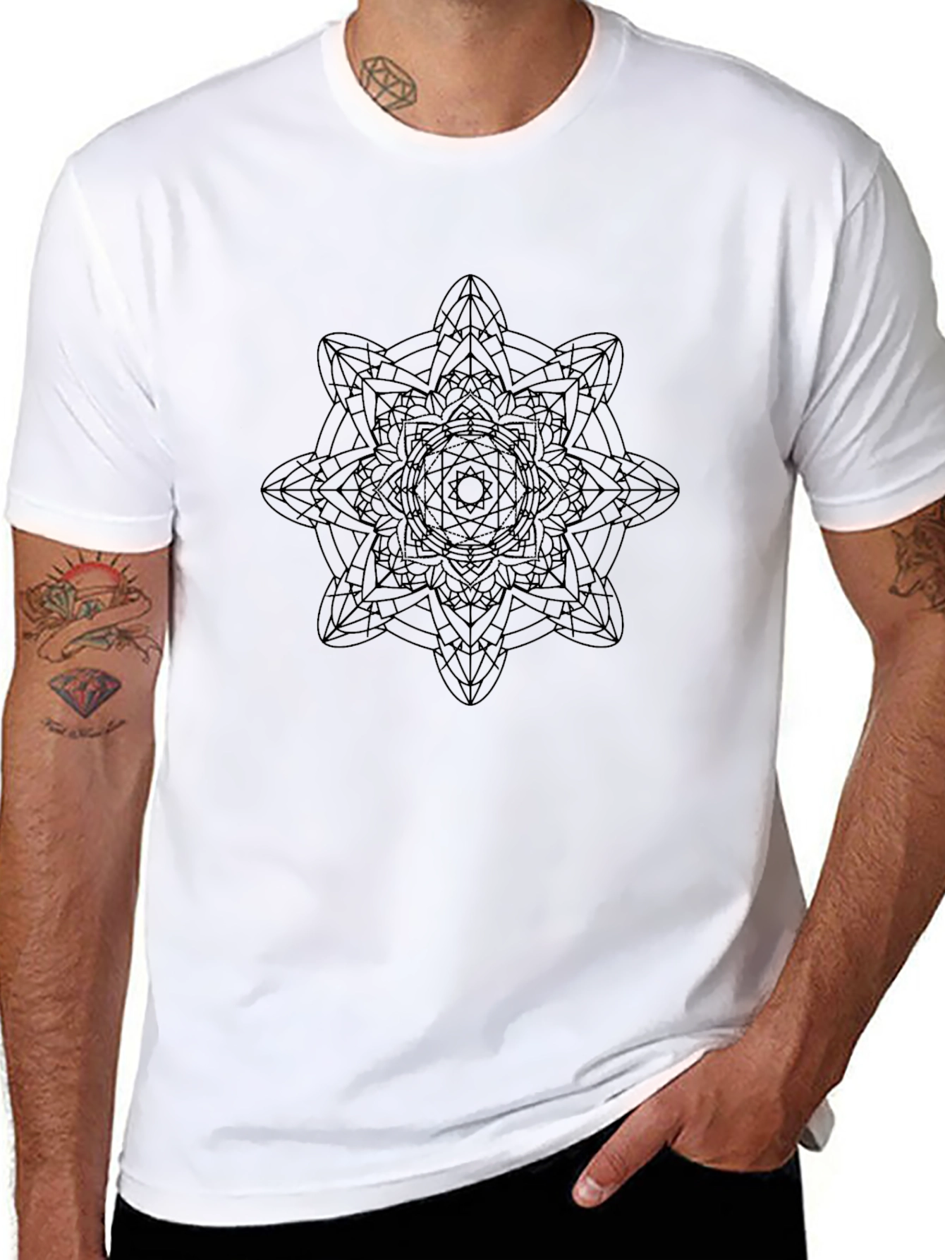 Geometric Mandala Graphic Black T-Shirt