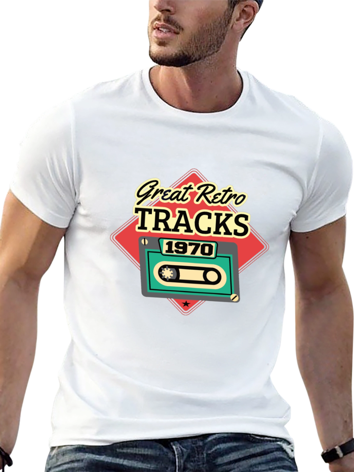 Great Retro Tracks 1970 Cassette Mens Black T-Shirt