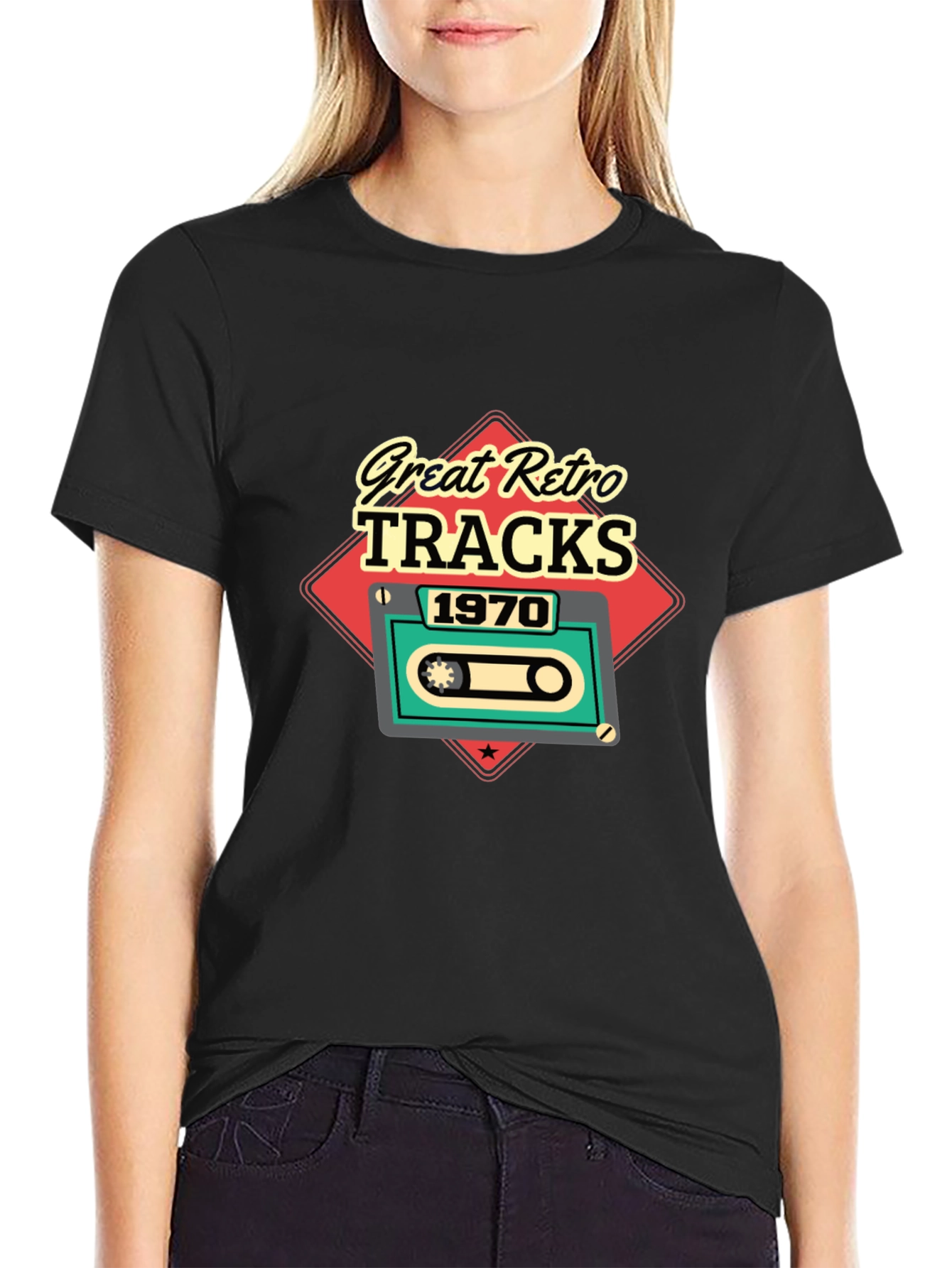 Great Retro Tracks 1970 Cassette Mens Black T-Shirt