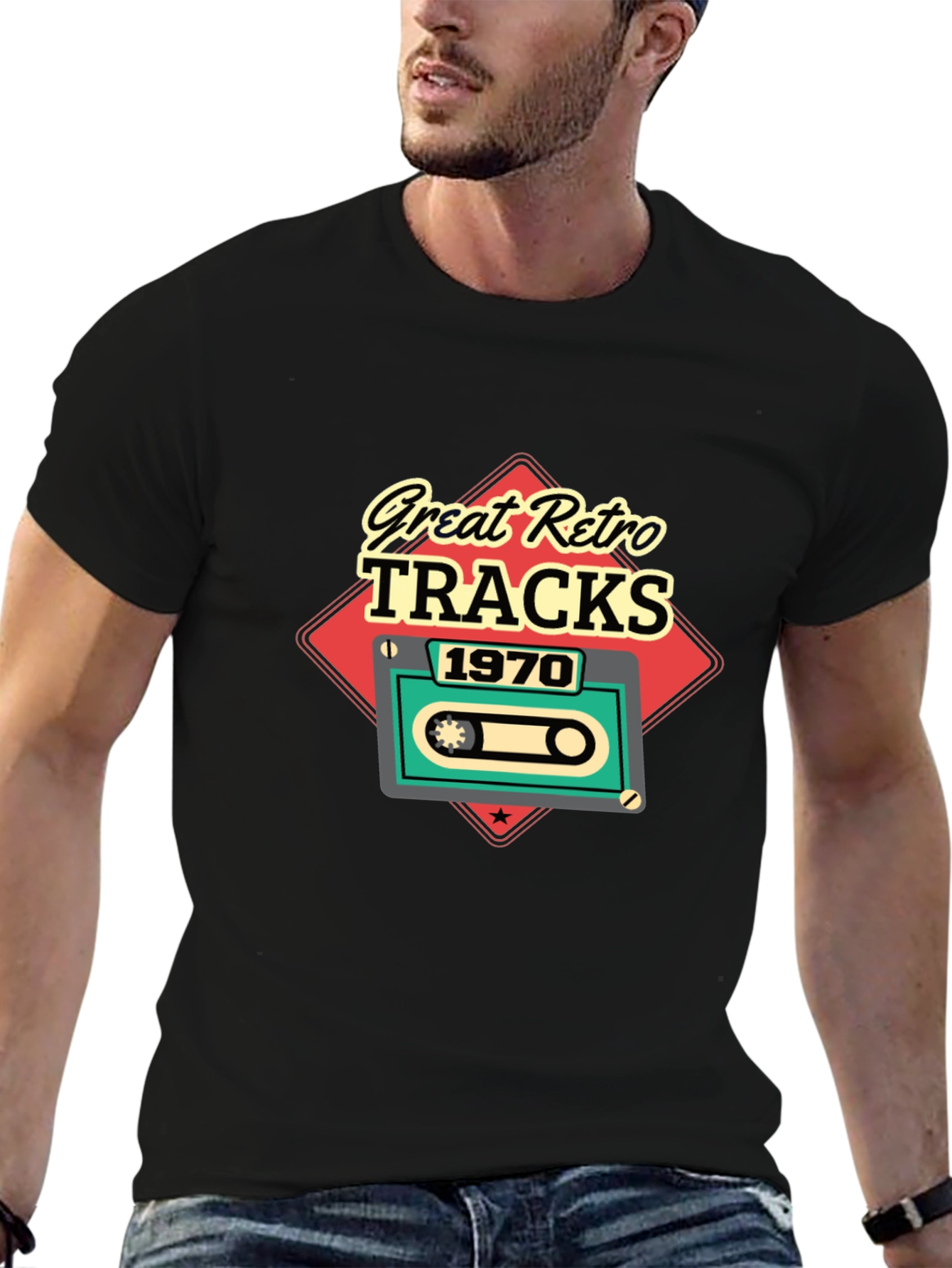 Great Retro Tracks 1970 Cassette Mens Black T-Shirt