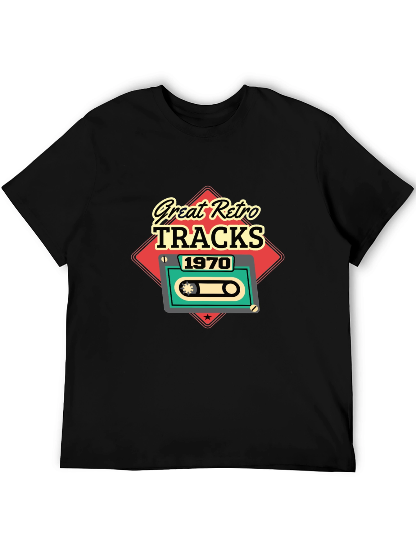 Great Retro Tracks 1970 Cassette Mens Black T-Shirt