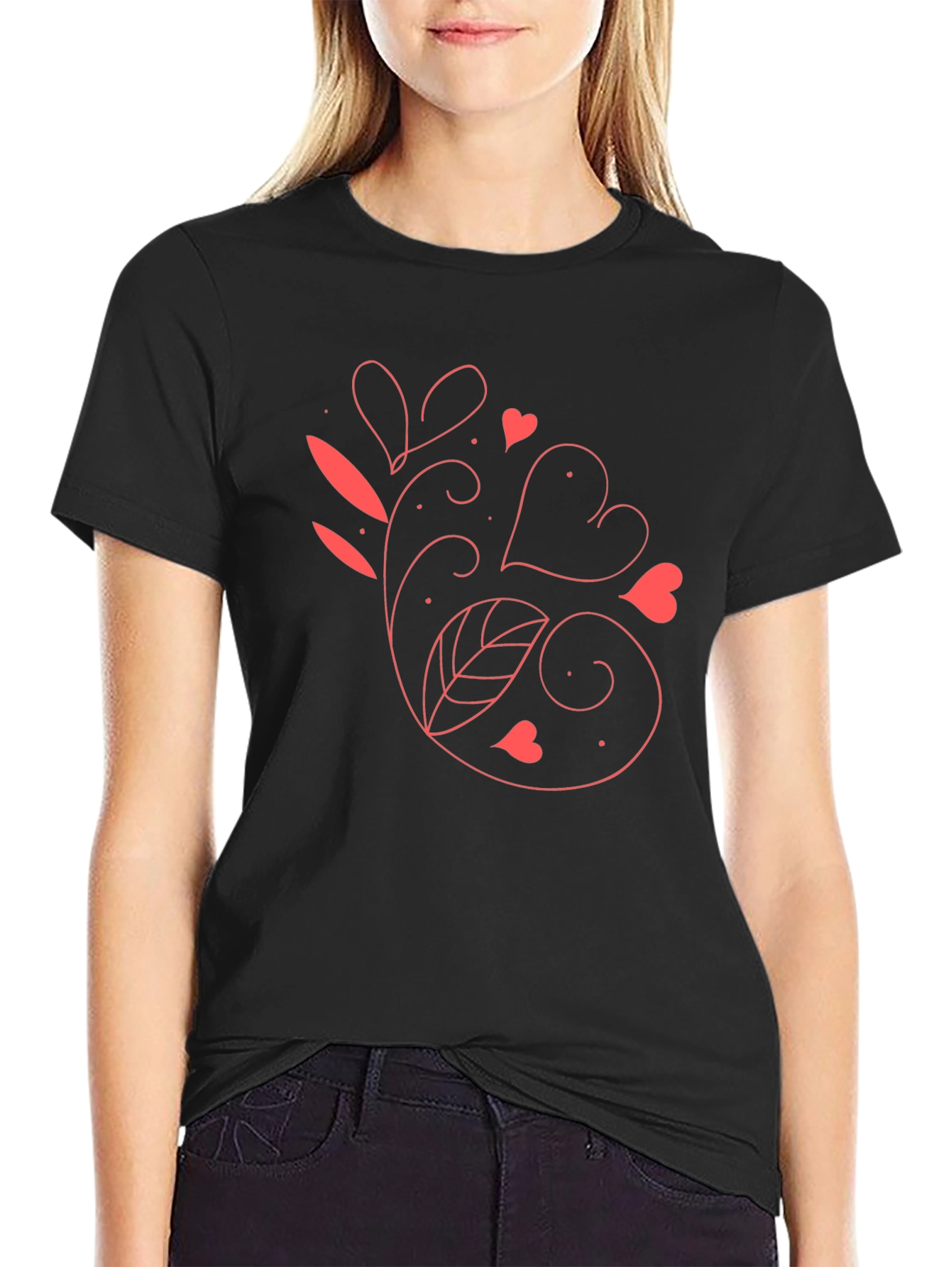 Heart Vine Graphic Black T-Shirt
