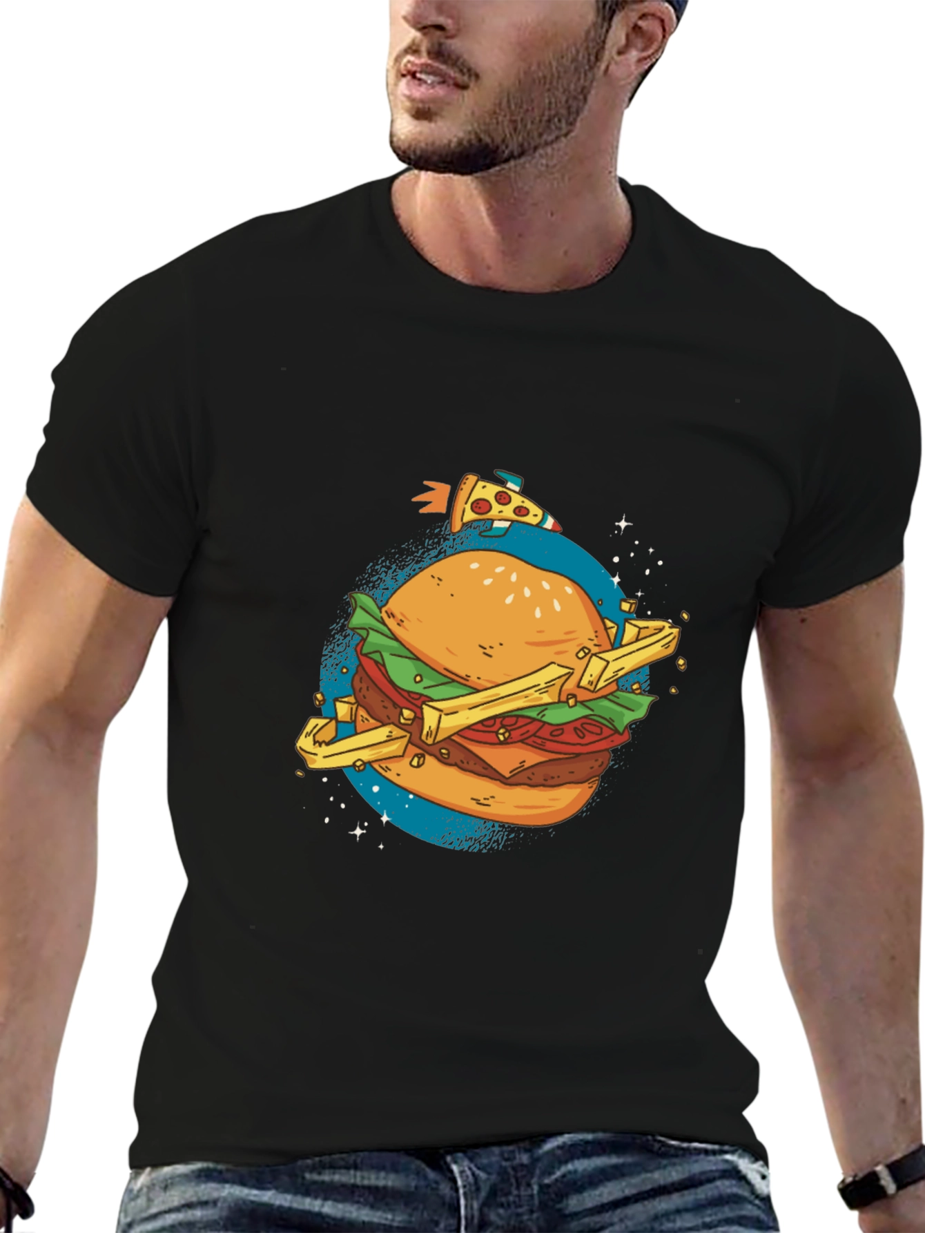 Burger Planet Graphic T-Shirt - Casual Black Tee