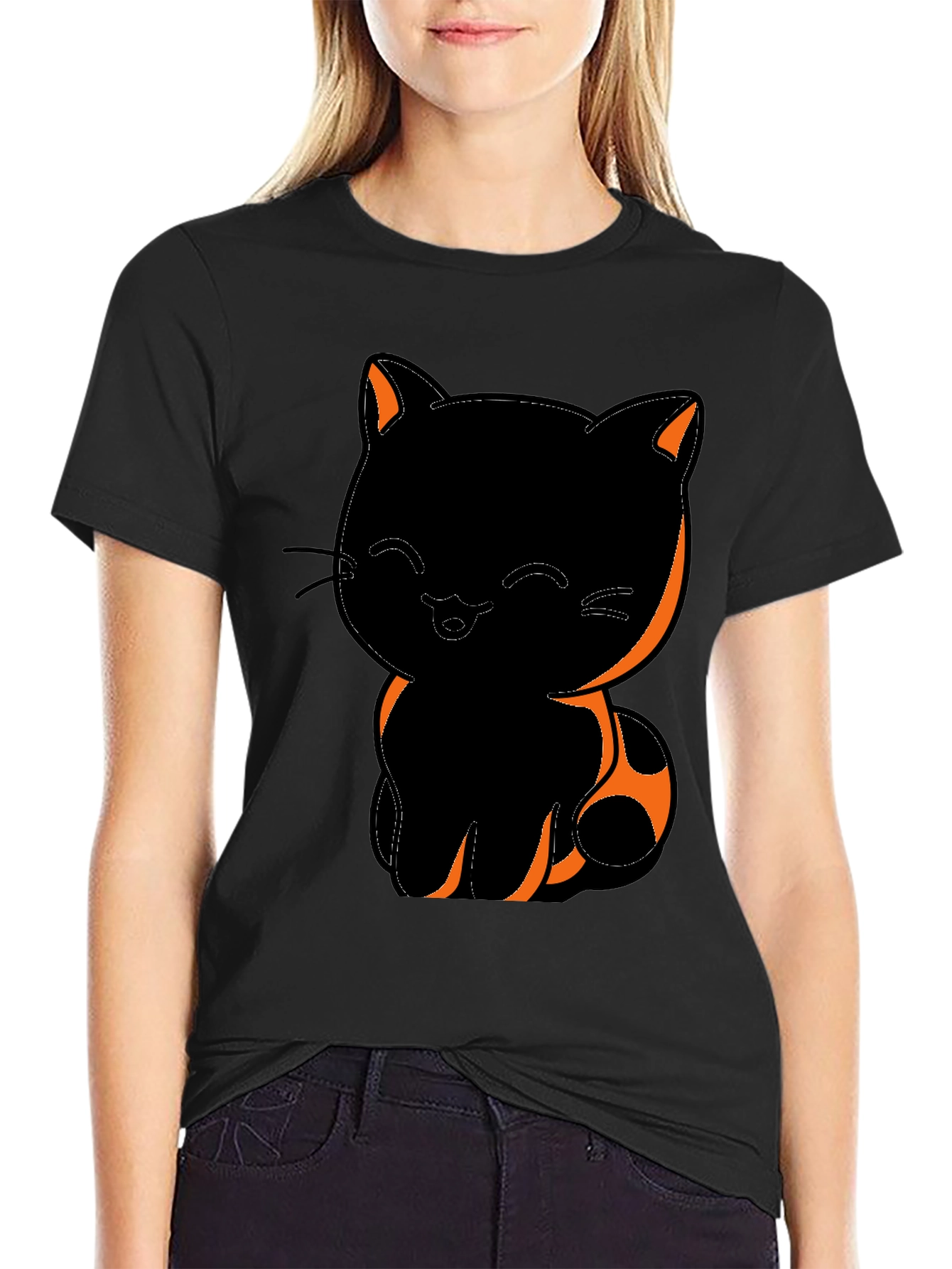 Cute Black Cat Graphic T-Shirt