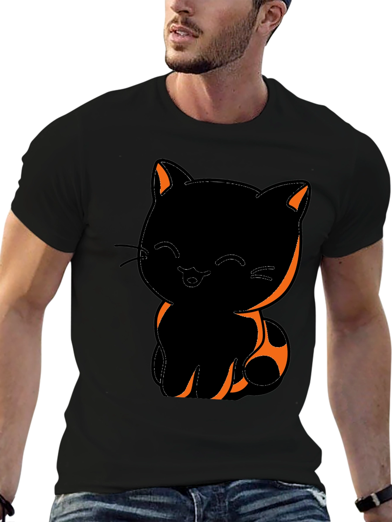 Cute Black Cat Graphic T-Shirt