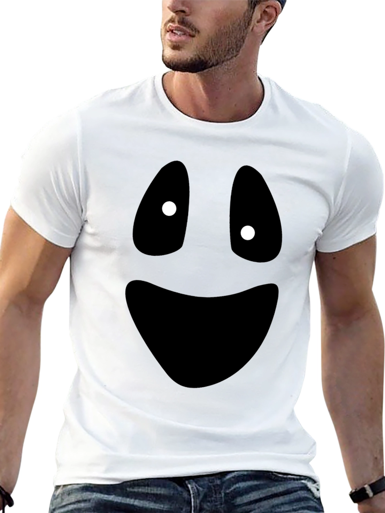 Spooky Ghost Face Graphic Tee - Halloween Fun