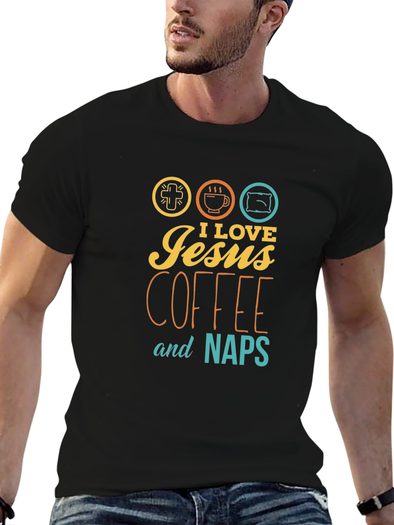 I Love Jesus Coffee and Naps Black T-Shirt