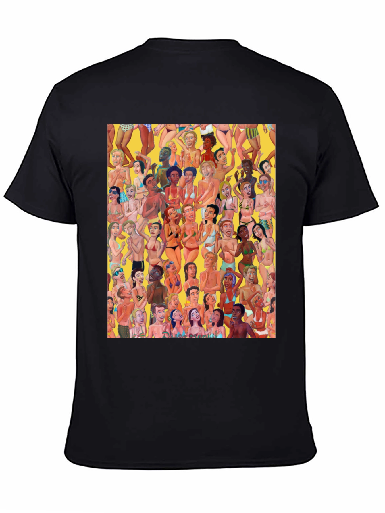 Beach Crowd Graphic Tee - Black Cotton T-Shirt
