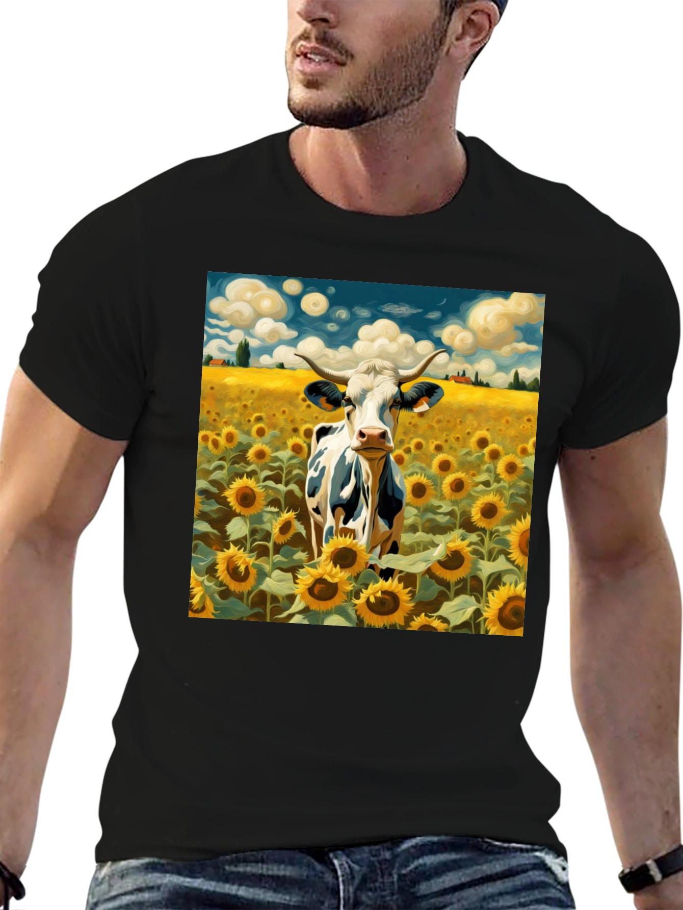Cow in Sunflower Field Graphic Tee