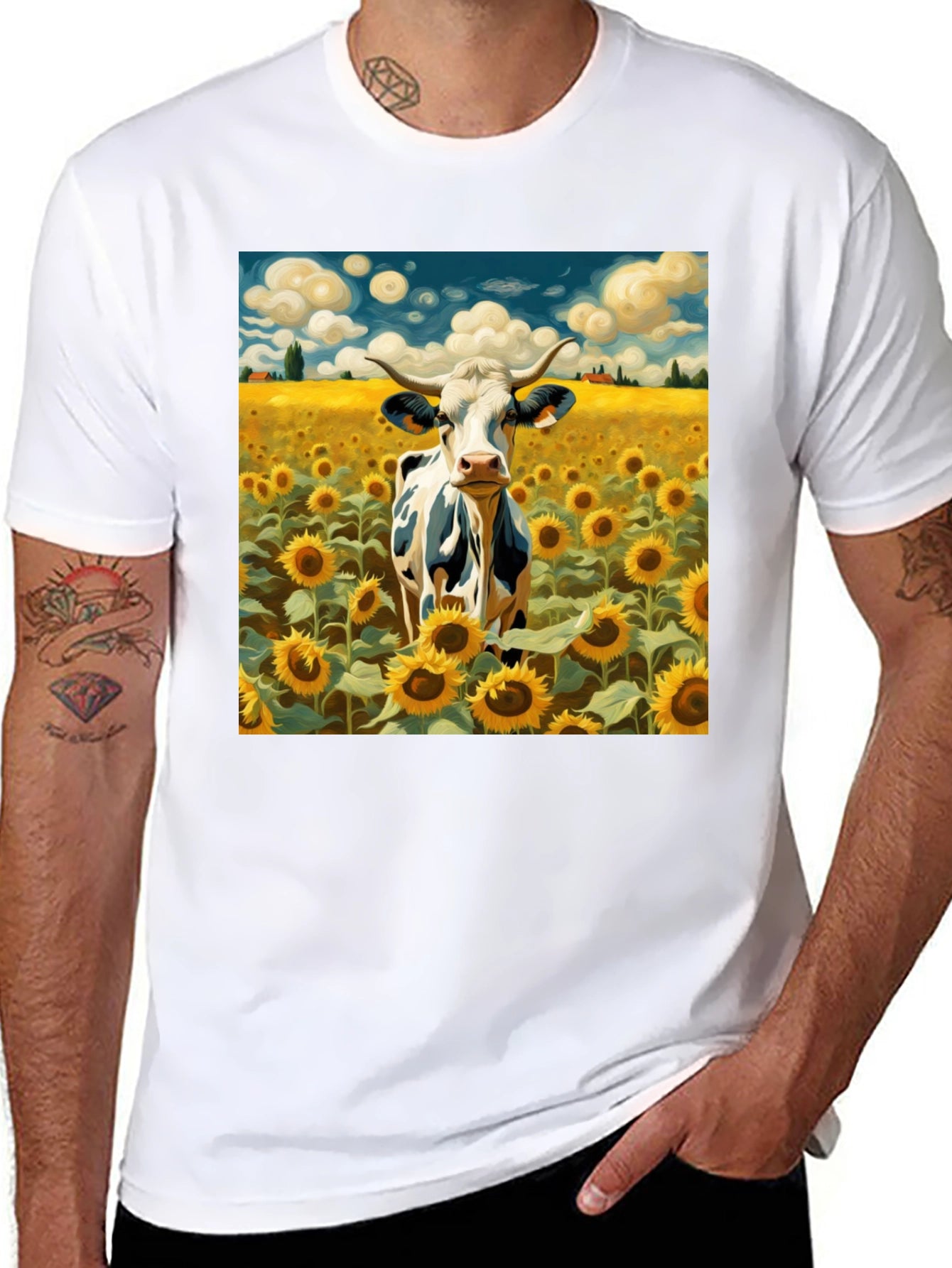 Cow in Sunflower Field Graphic Tee