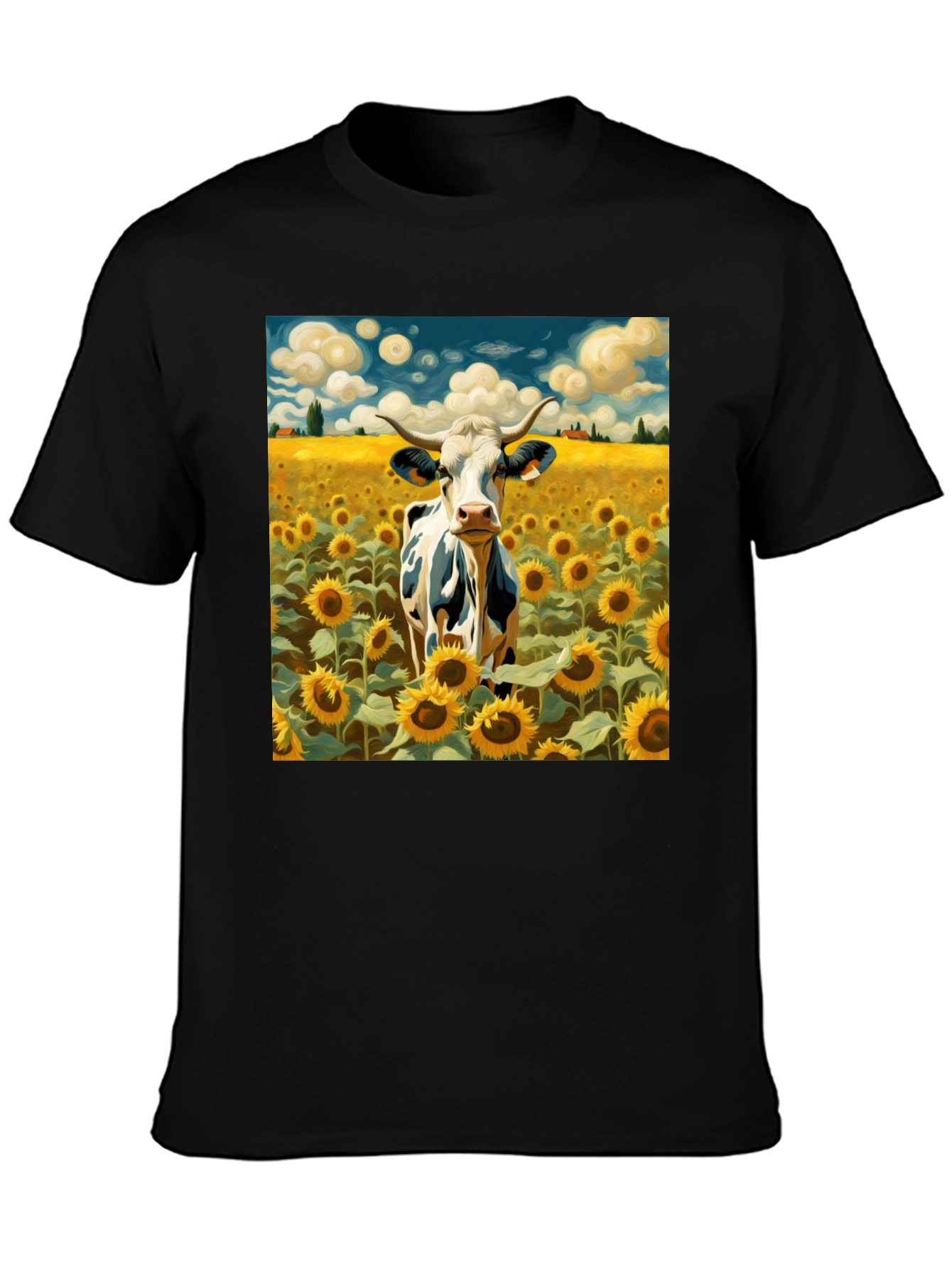 Cow in Sunflower Field Graphic Tee