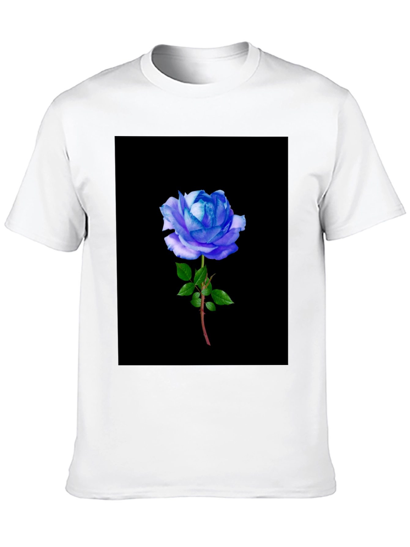 Black T-Shirt with Blue Rose Graphic