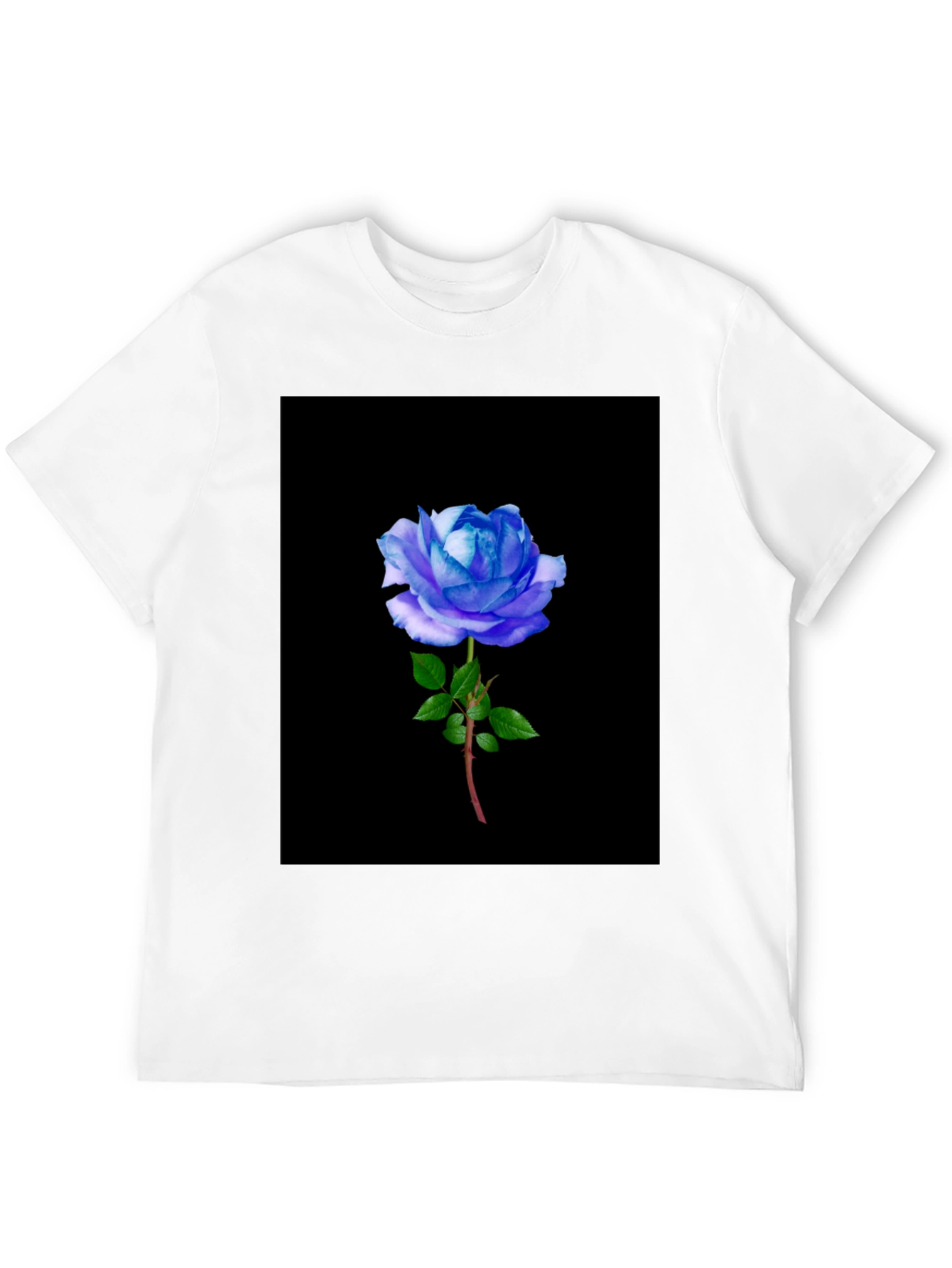 Black T-Shirt with Blue Rose Graphic