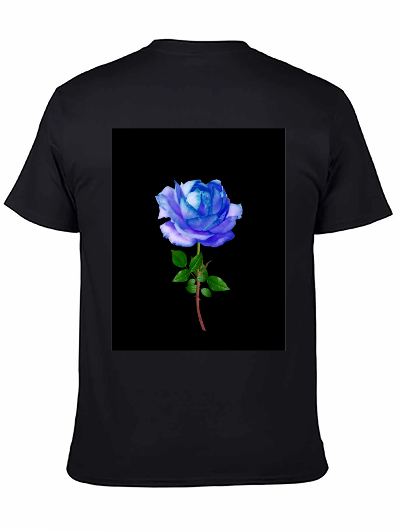 Black T-Shirt with Blue Rose Graphic