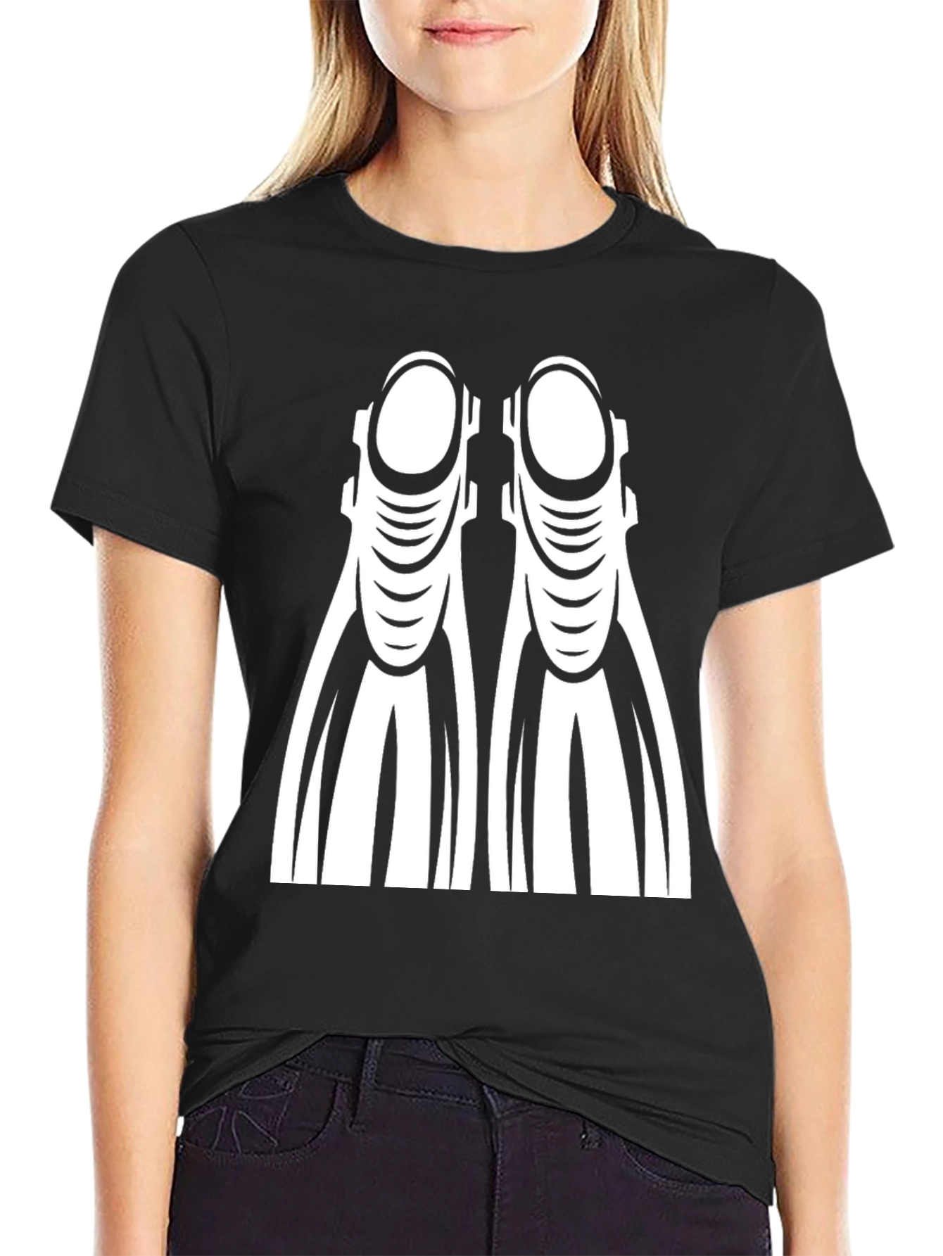 Diving Fins Graphic Tee - Black Cotton T-Shirt