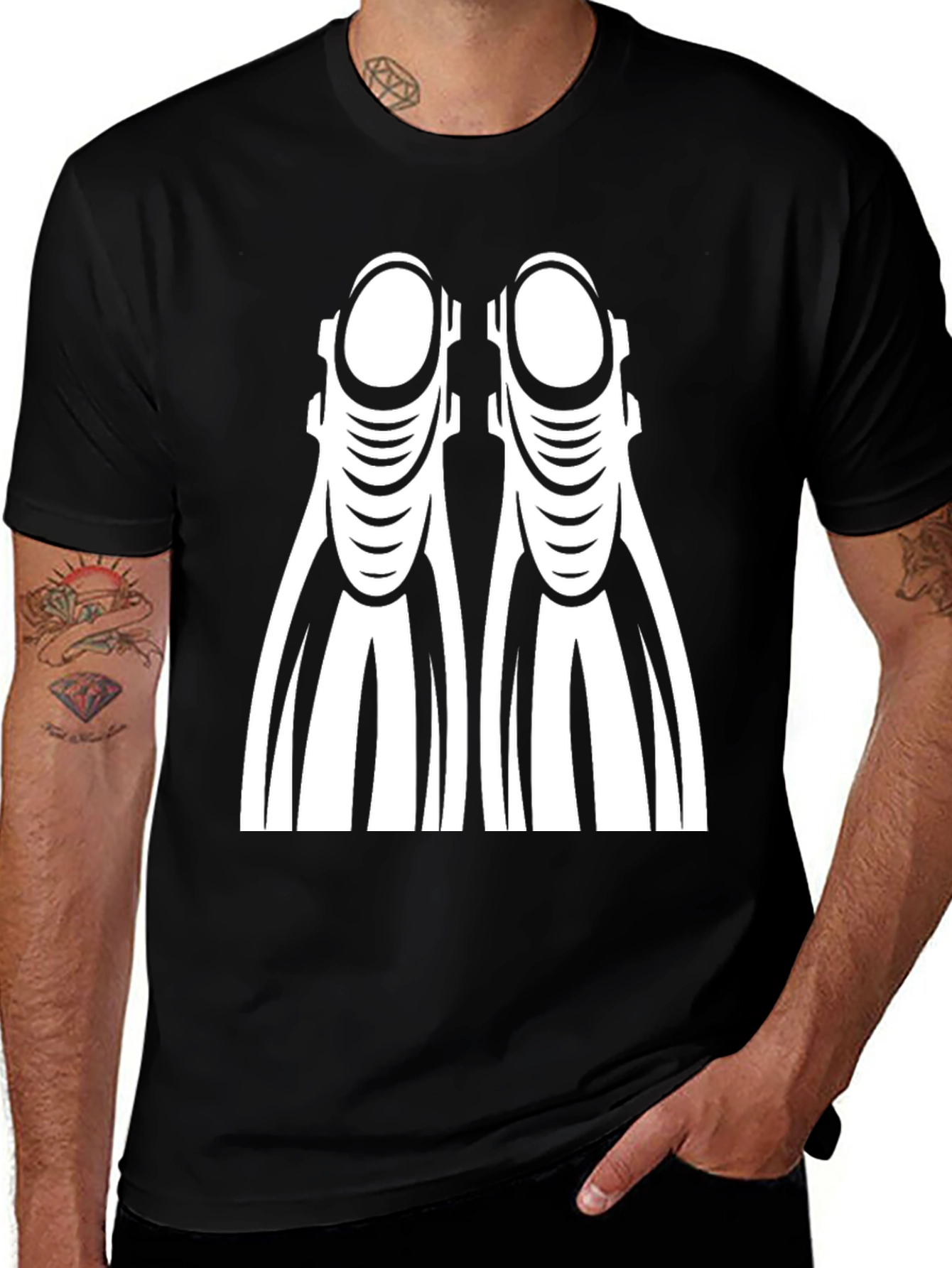 Diving Fins Graphic Tee - Black Cotton T-Shirt