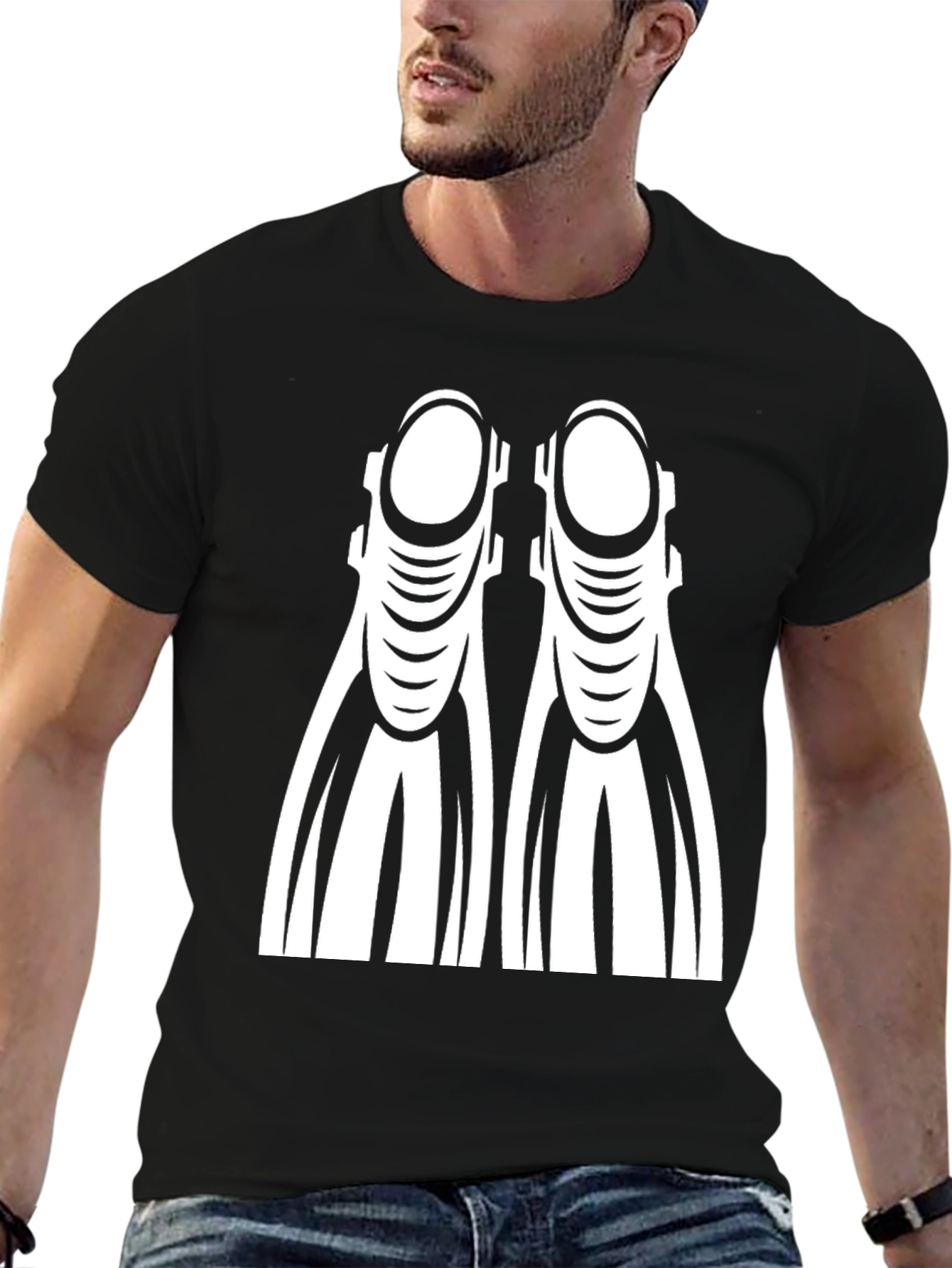 Diving Fins Graphic Tee - Black Cotton T-Shirt