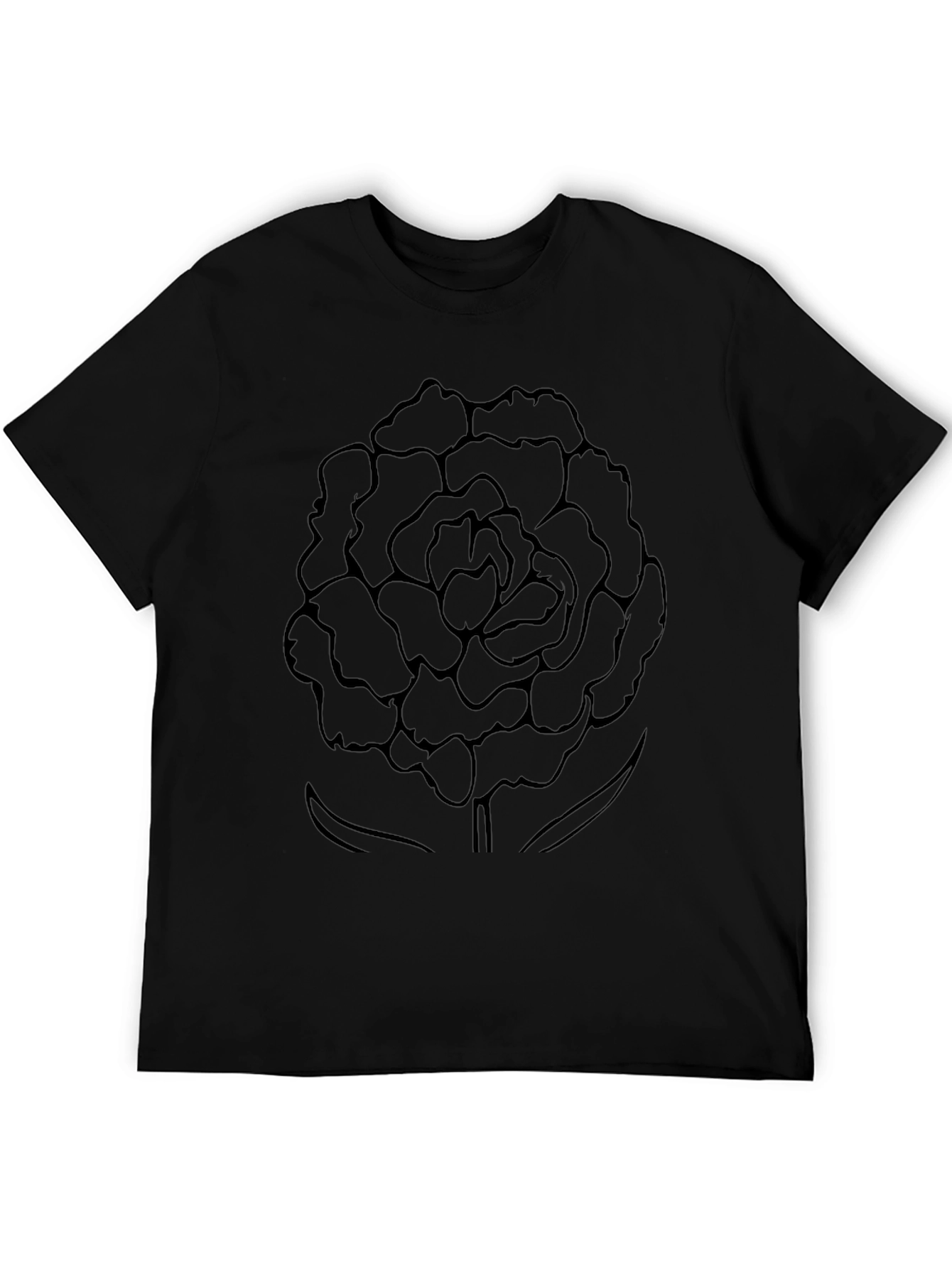 Black T-Shirt with Floral Outline