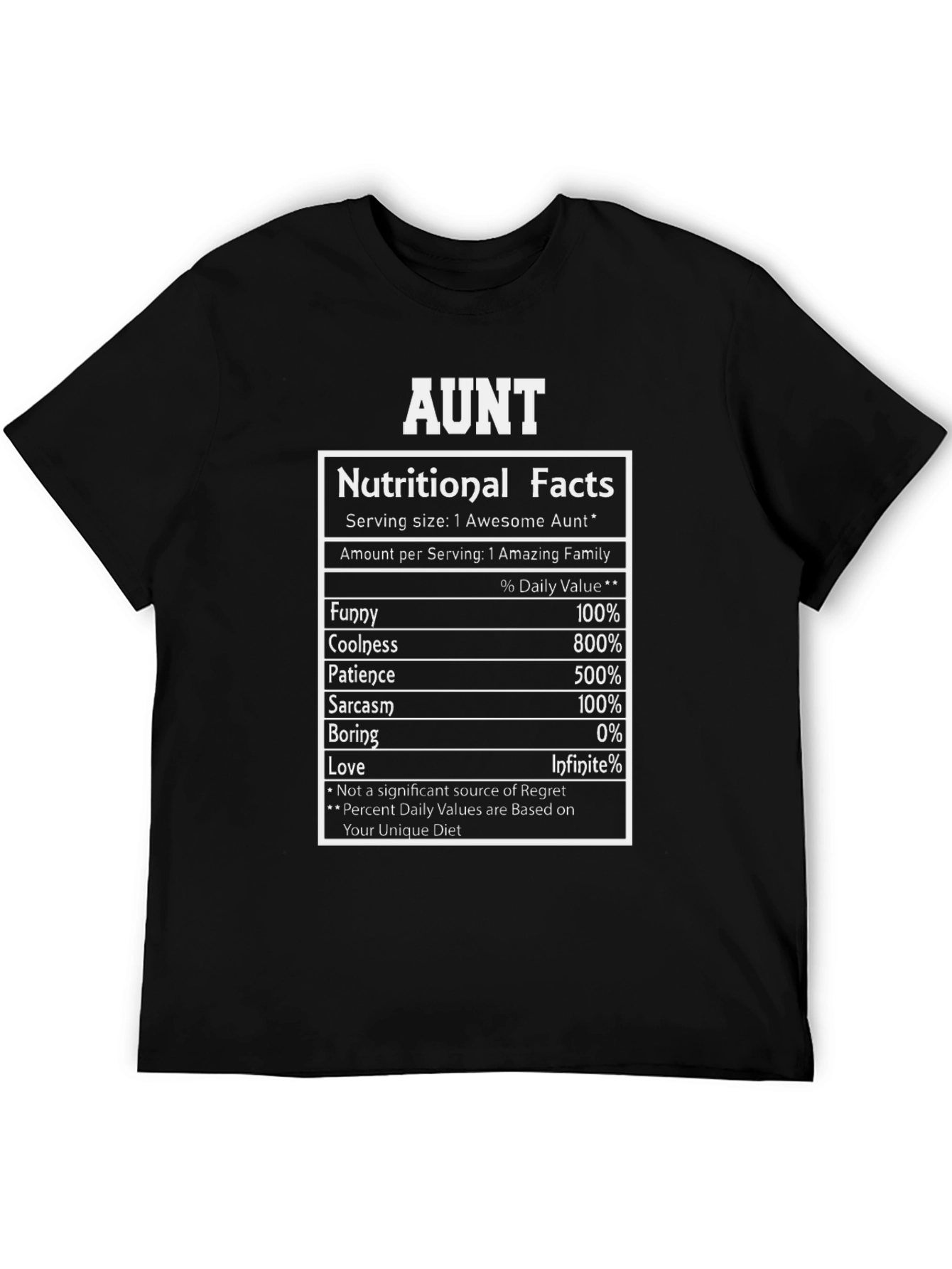 Aunt Nutritional Facts Funny Cool T-Shirt