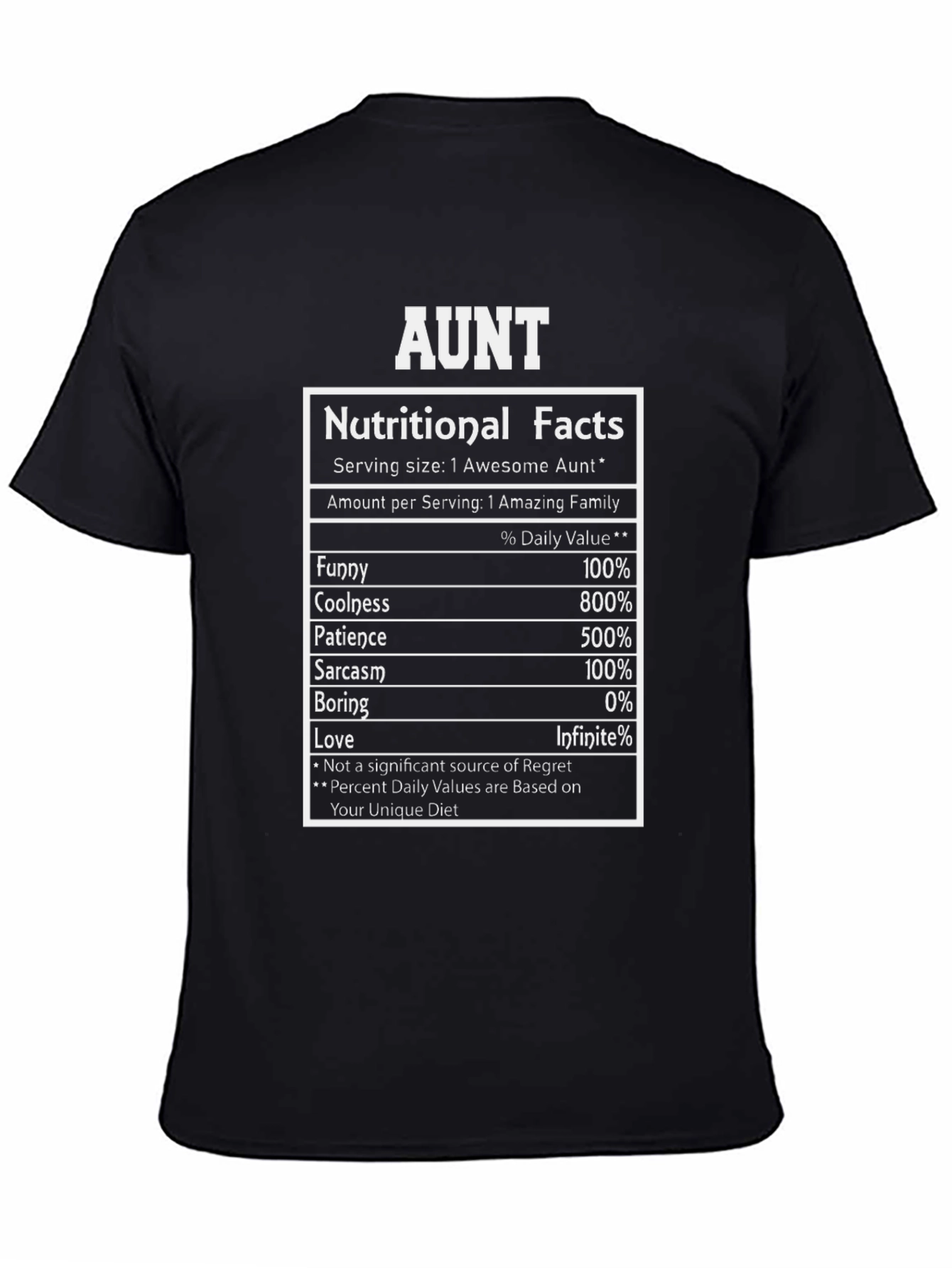 Aunt Nutritional Facts Funny Cool T-Shirt