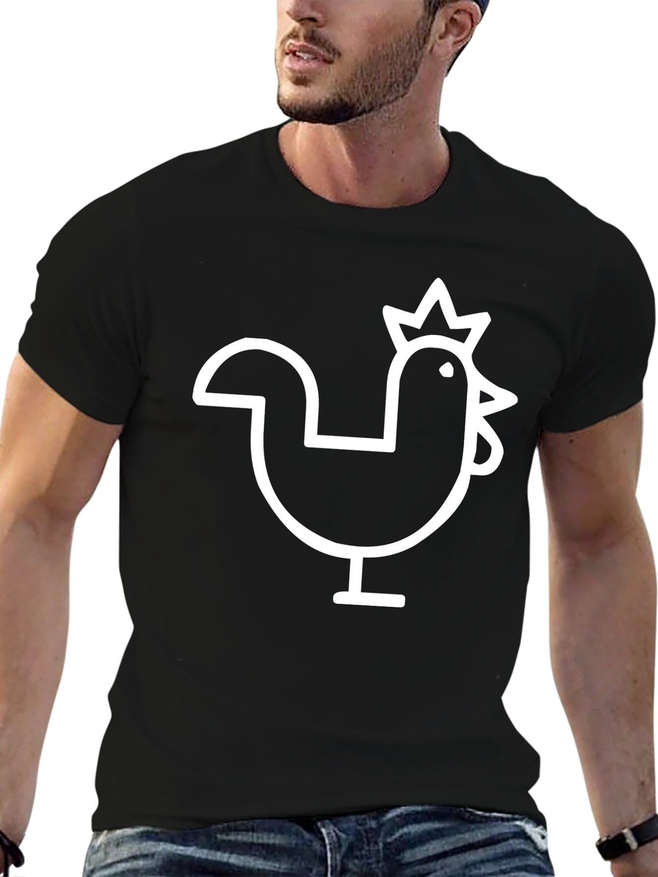Mens Black T-Shirt with Chicken Graphic