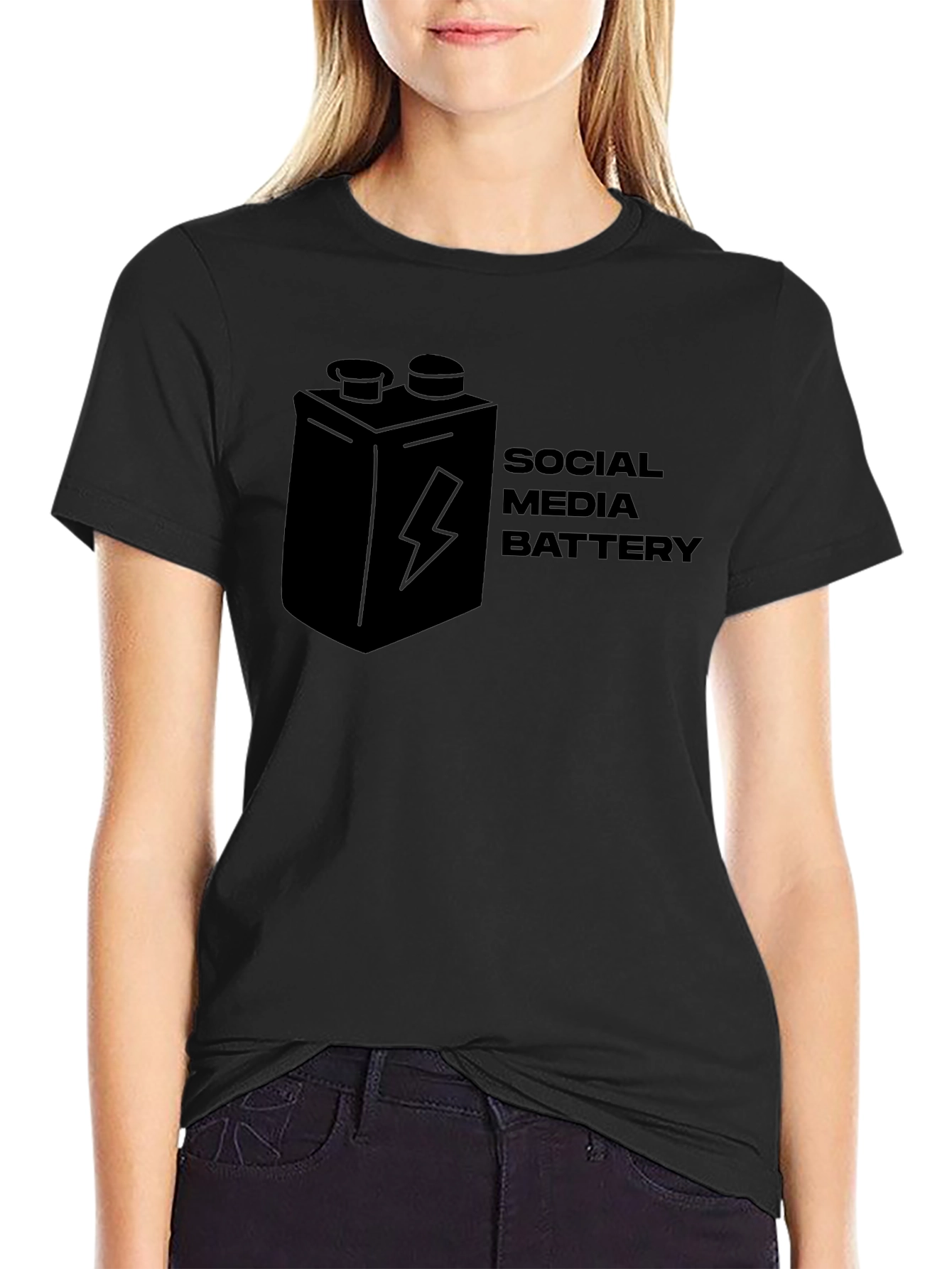 Social Media Battery Graphic T-Shirt - Black