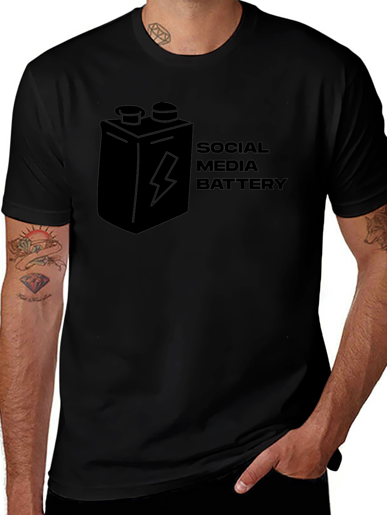 Social Media Battery Graphic T-Shirt - Black