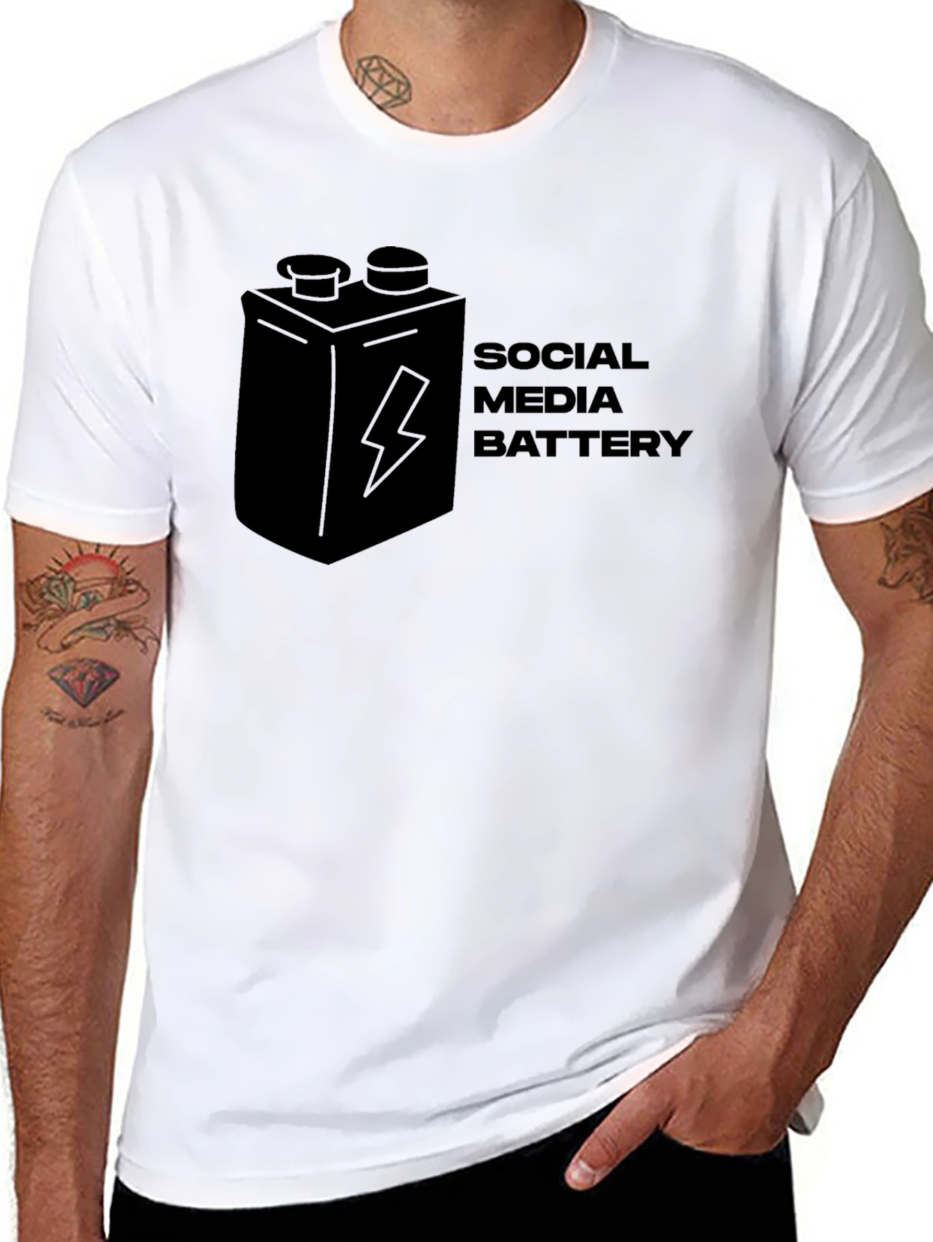 Social Media Battery Graphic T-Shirt - Black