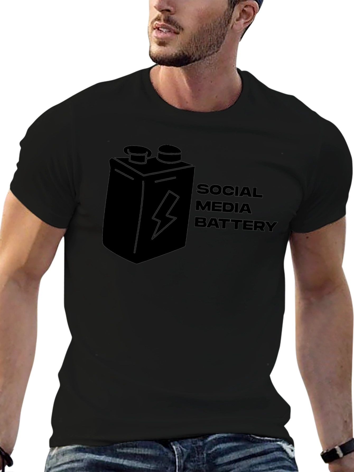 Social Media Battery Graphic T-Shirt - Black