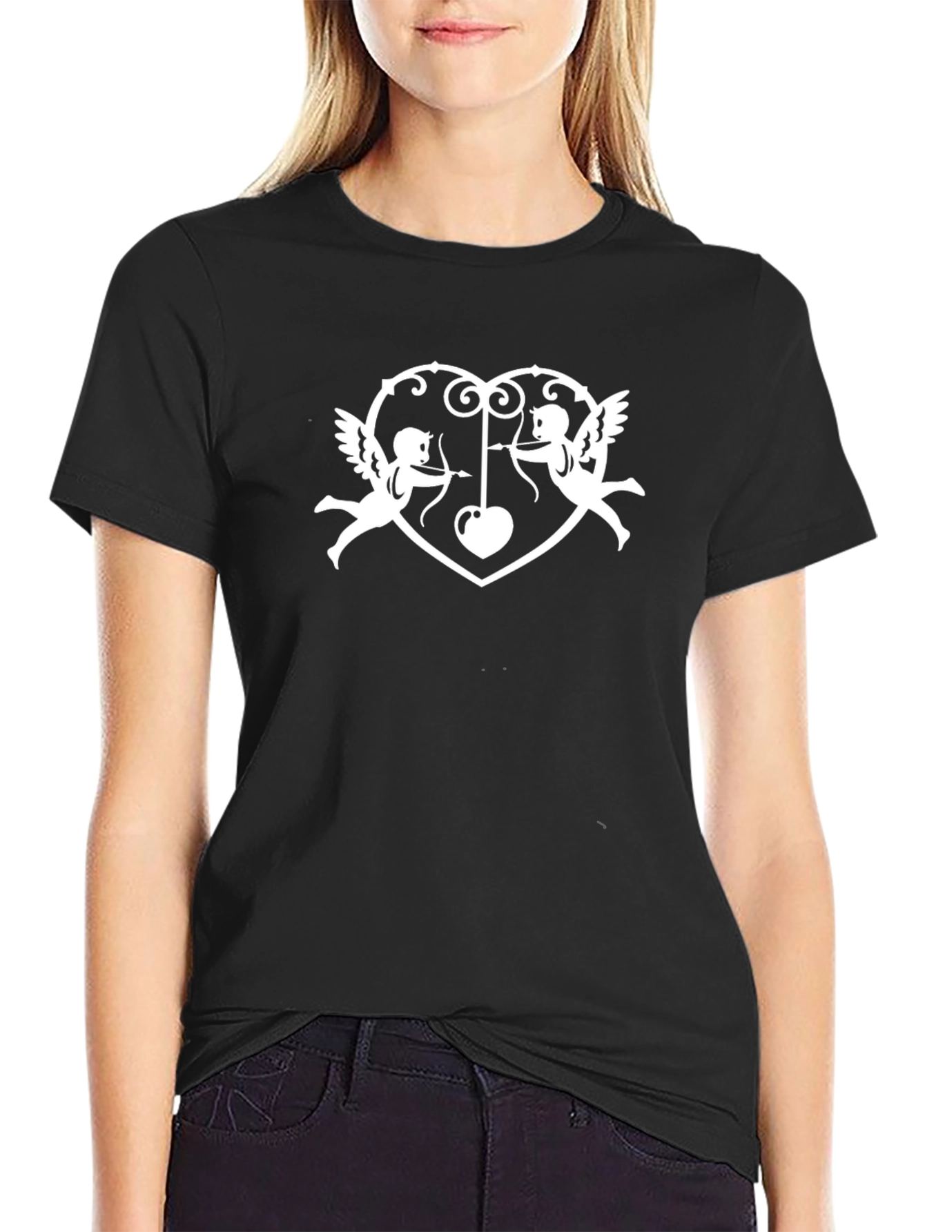Cupid Heart Graphic Tee - Black