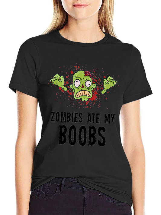 Zombies Ate My Boobs Graphic T-Shirt - Black Cotton Tee